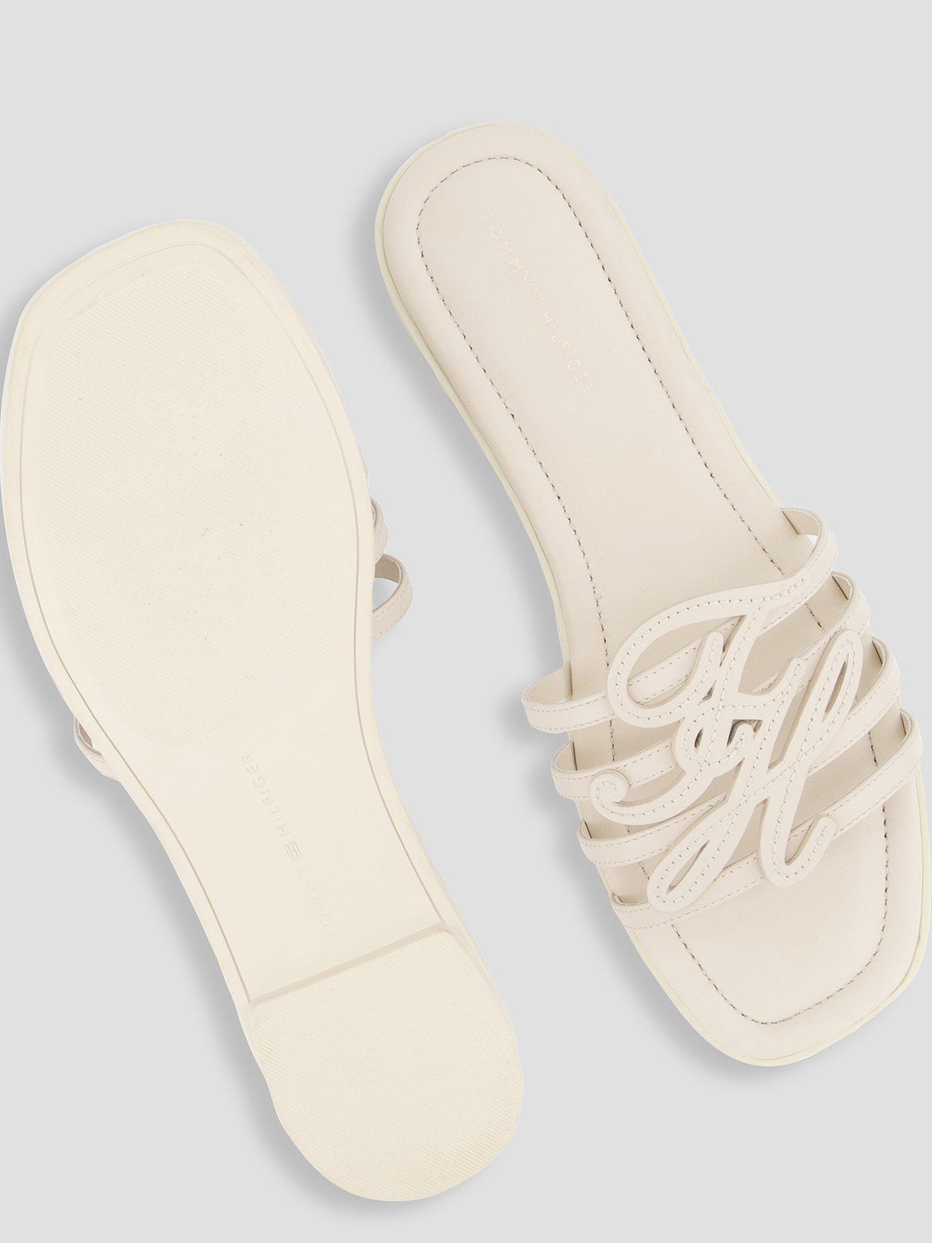 Image 4 of 7 of Tommy Hilfiger TH Script Flat Mule Sandals - Beige