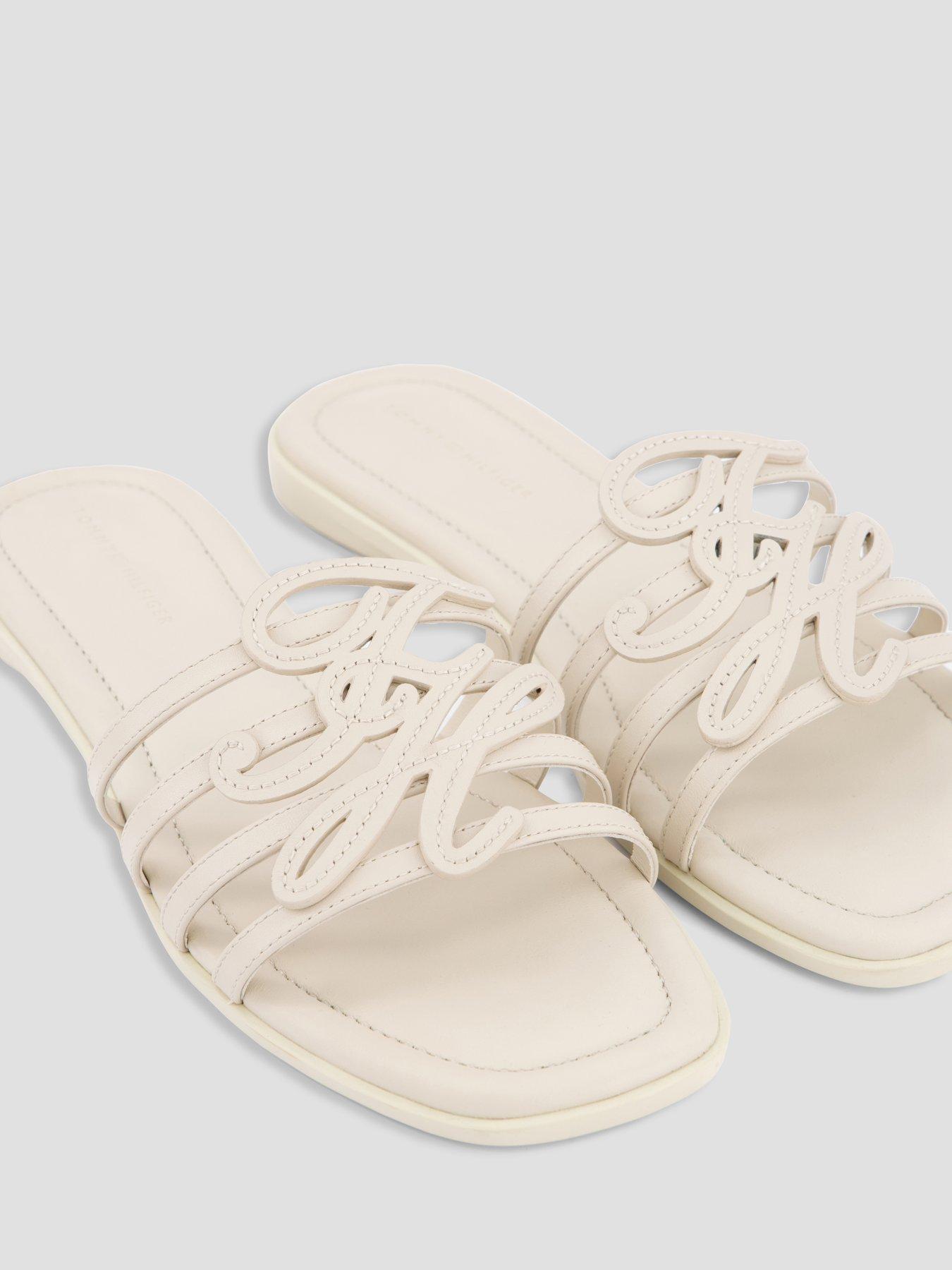 Image 5 of 7 of Tommy Hilfiger TH Script Flat Mule Sandals - Beige