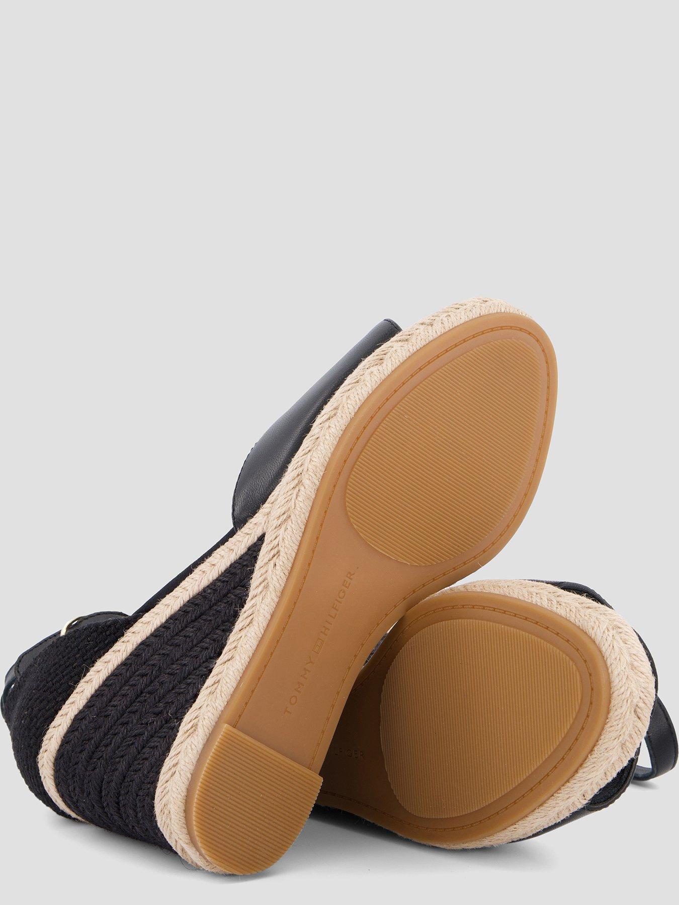 Image 4 of 6 of Tommy Hilfiger Logo Plaque Leather Wedge Heel Espadrilles - Black