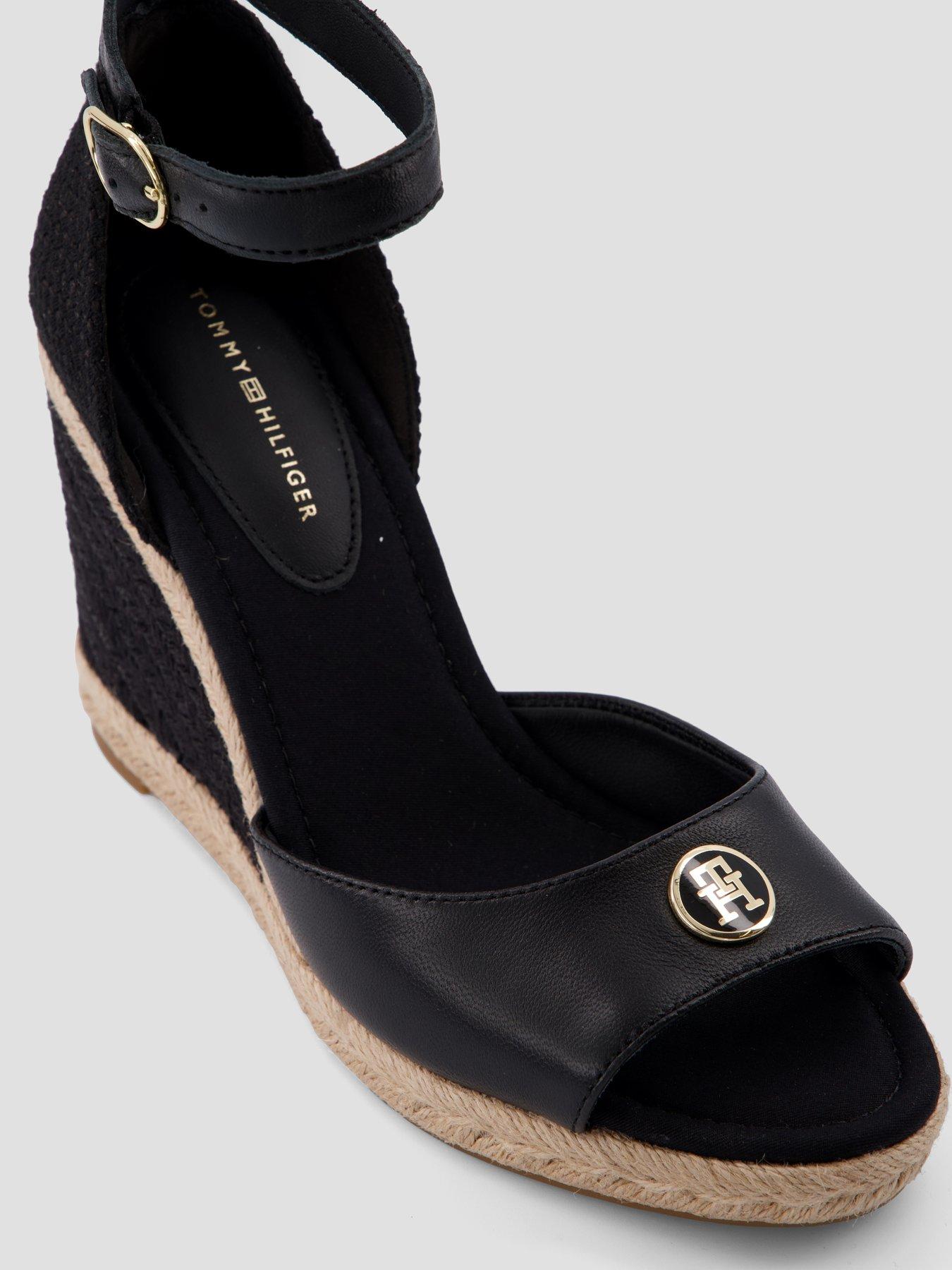 Image 5 of 6 of Tommy Hilfiger Logo Plaque Leather Wedge Heel Espadrilles - Black