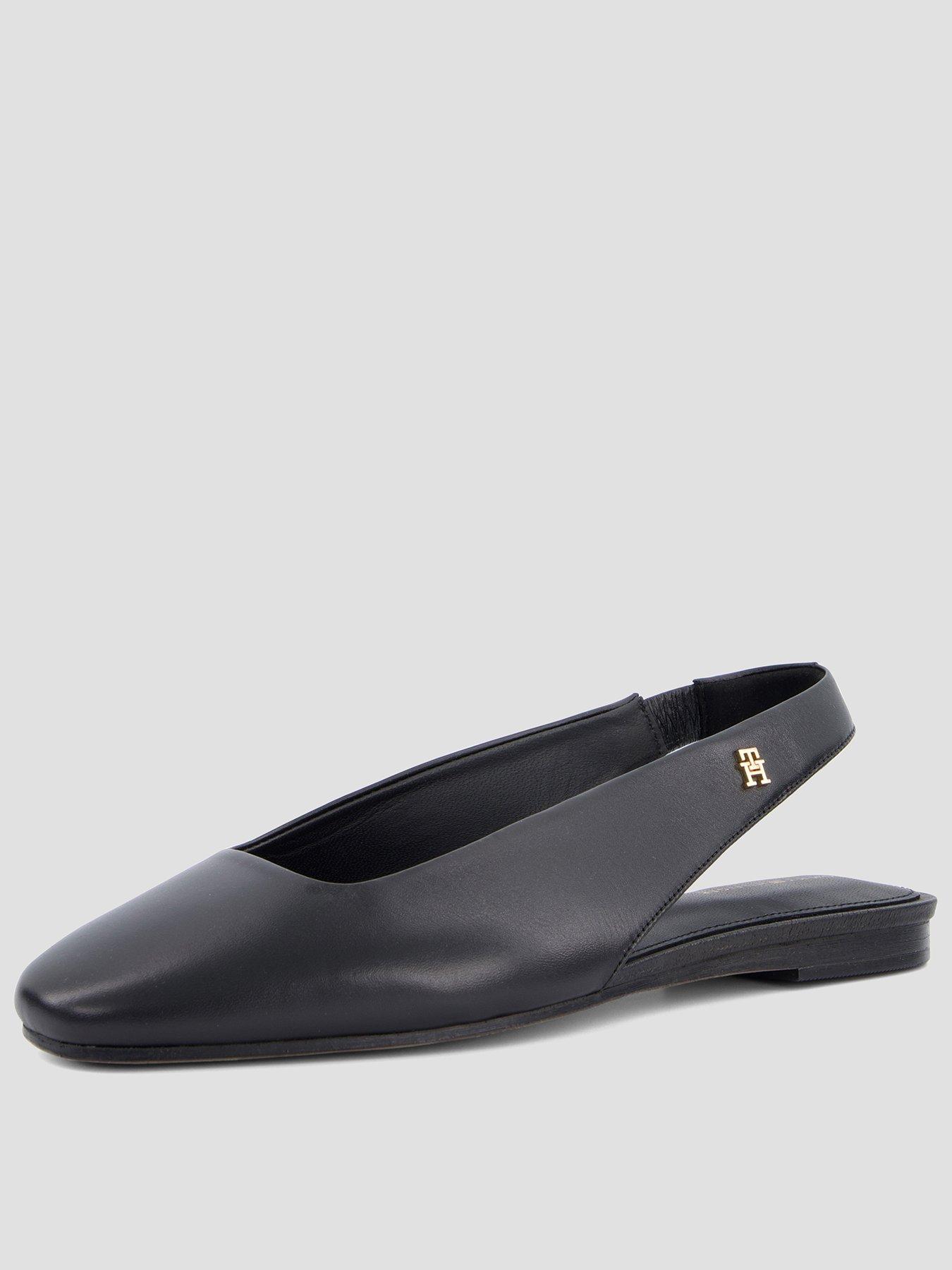 Tommy Hilfiger Th Leather Sling Back Ballerina Shoes - Black