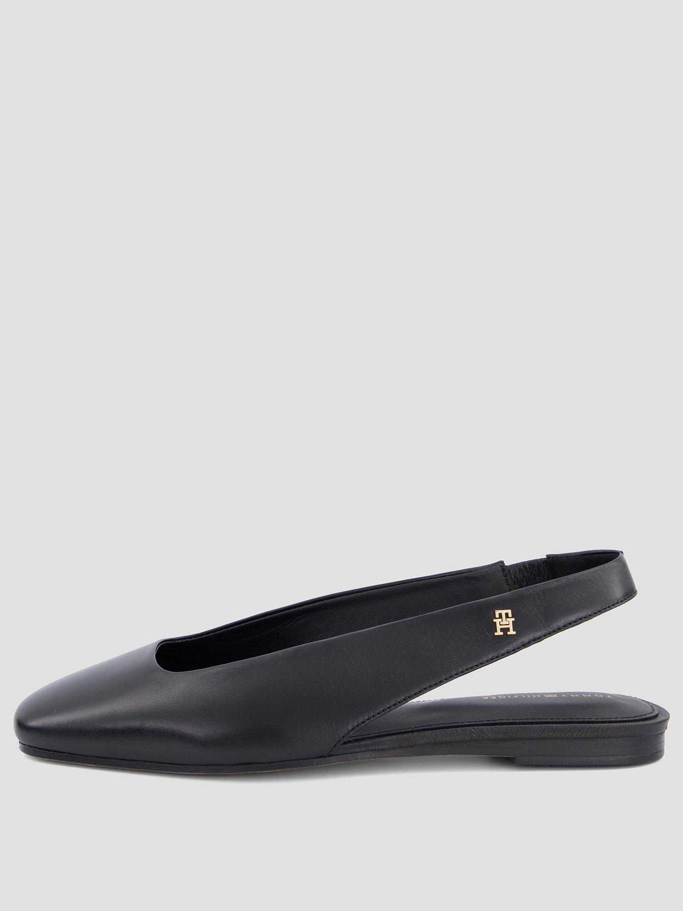 Image 2 of 7 of Tommy Hilfiger Th Leather Sling Back Ballerina Shoes - Black