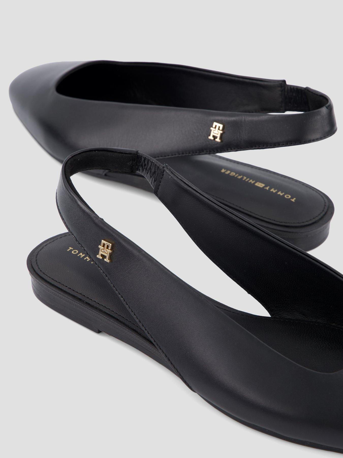 Image 5 of 7 of Tommy Hilfiger Th Leather Sling Back Ballerina Shoes - Black