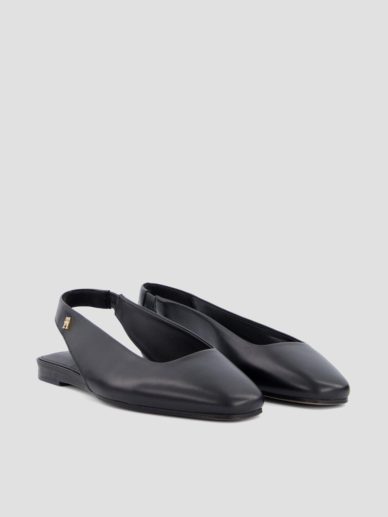 Image 6 of 7 of Tommy Hilfiger Th Leather Sling Back Ballerina Shoes - Black