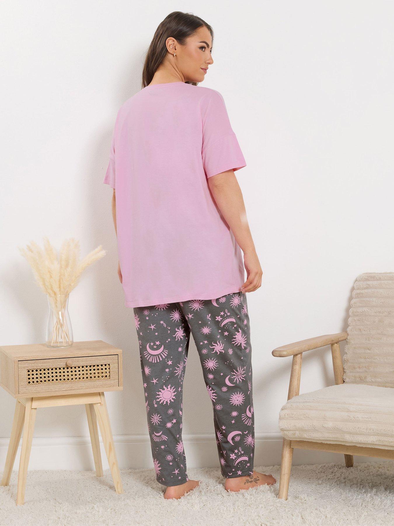 Image 2 of 5 of Yours Curve Weekend Dreaming Wide Leg Pyjama Set - Pink