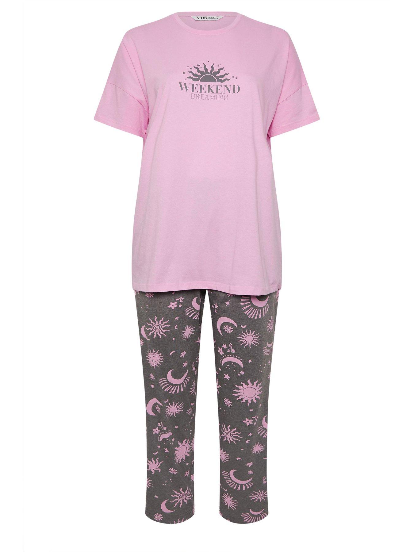 Image 5 of 5 of Yours Curve Weekend Dreaming Wide Leg Pyjama Set - Pink