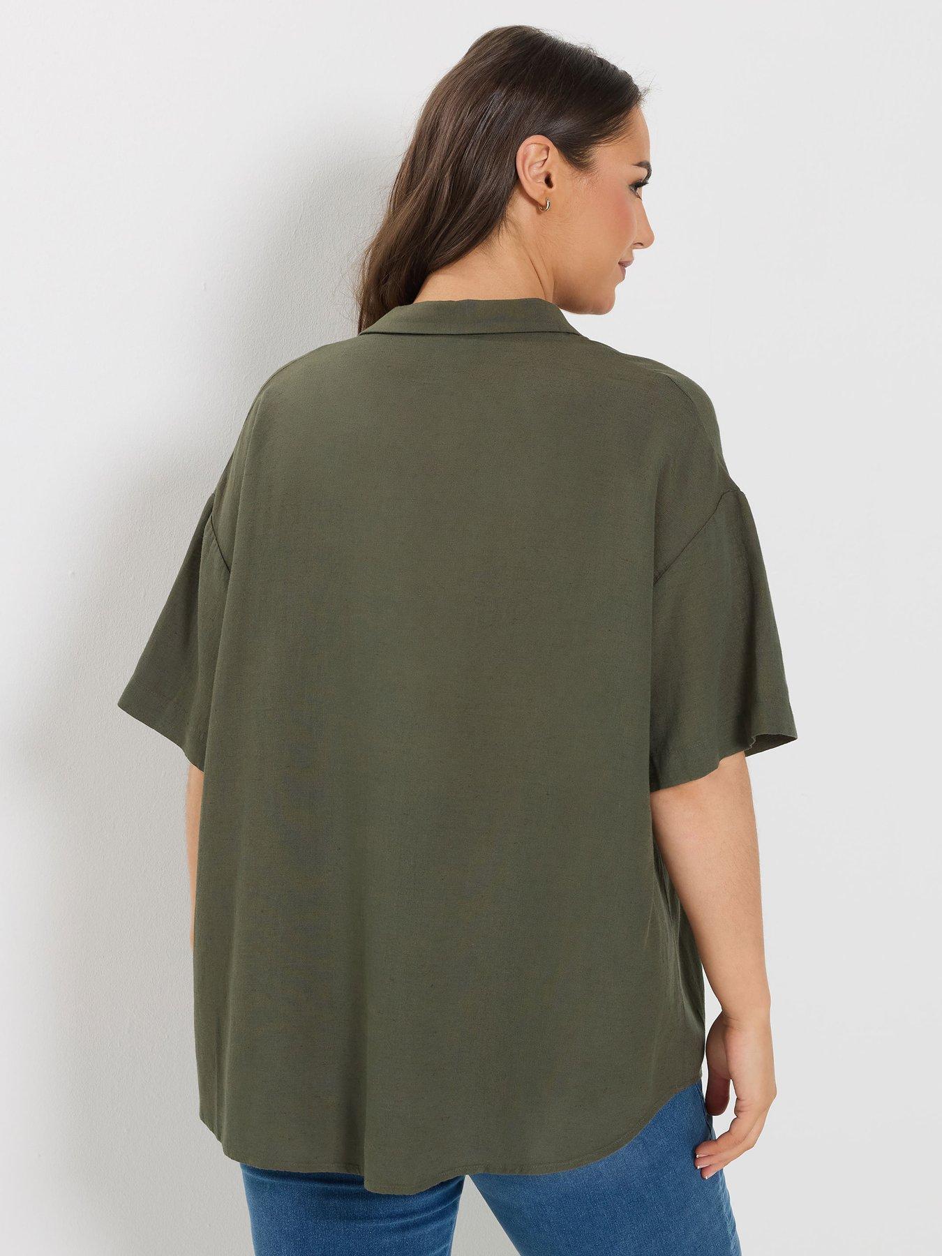 Image 2 of 5 of Yours Curve Linen Resort Shirt - Green