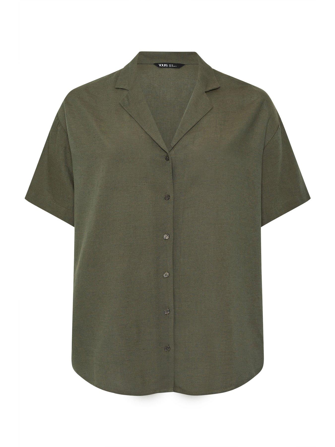 Image 5 of 5 of Yours Curve Linen Resort Shirt - Green