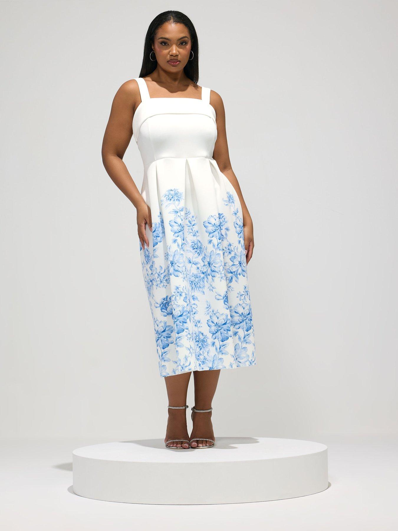 Image 3 of 5 of Yours Curve Floral Fold Over Skater Dress - White