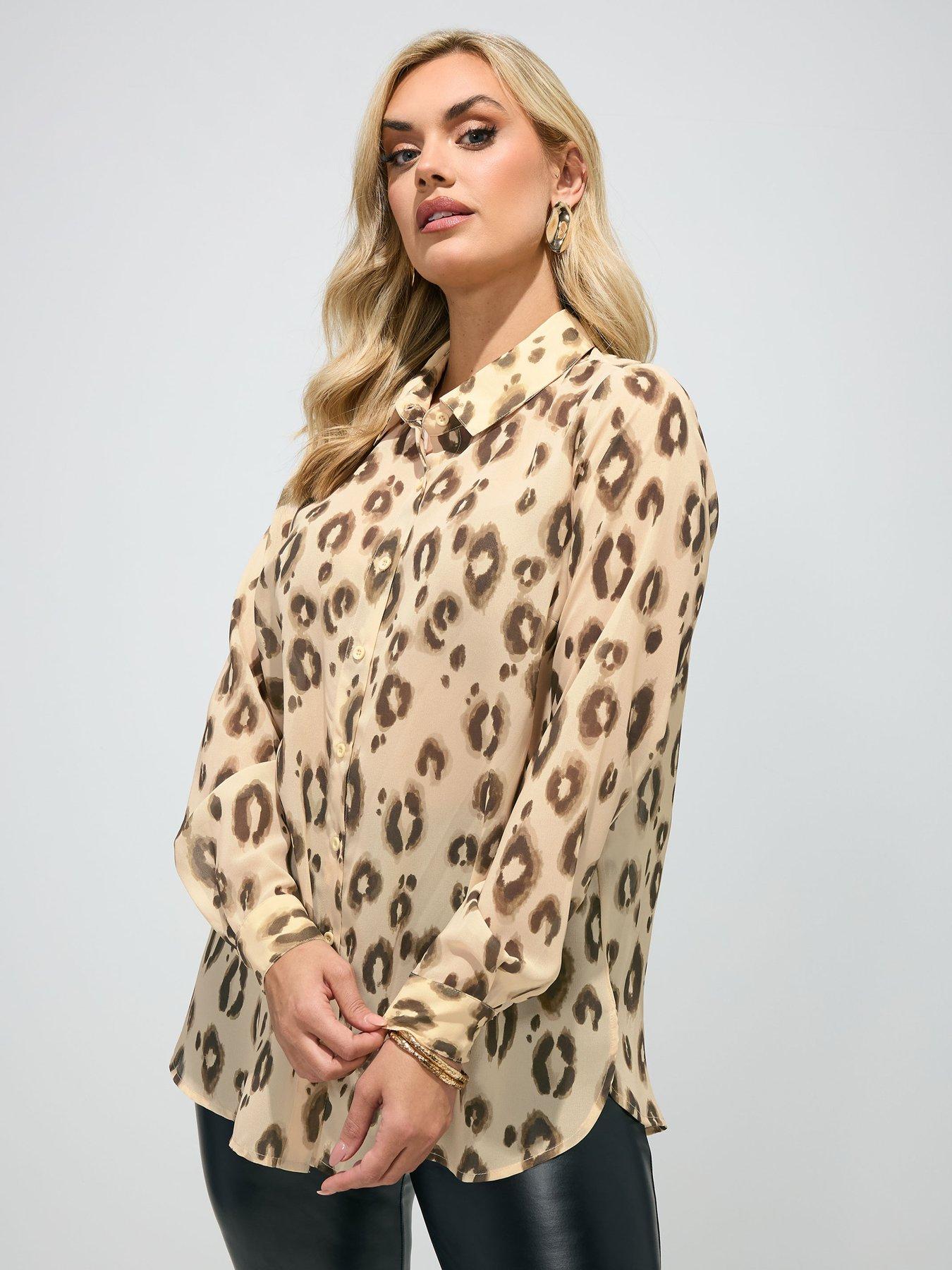 Yours Curve Watercolour Long Sleeve Shirt - Cream