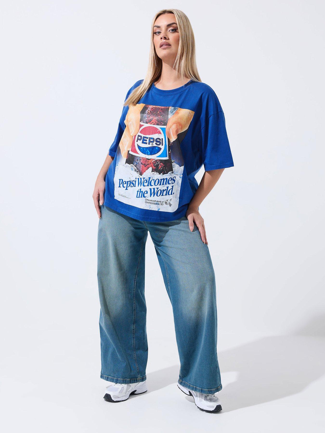 Image 3 of 5 of Yours Curve Pepsi T-Shirt - Blue