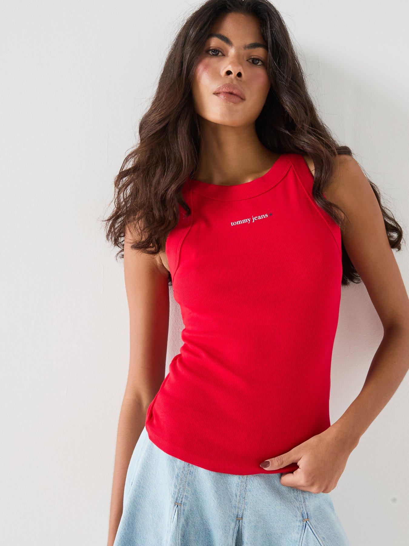 Image 6 of 6 of Tommy Jeans Logo Ribbed Slim Tank Top - Red