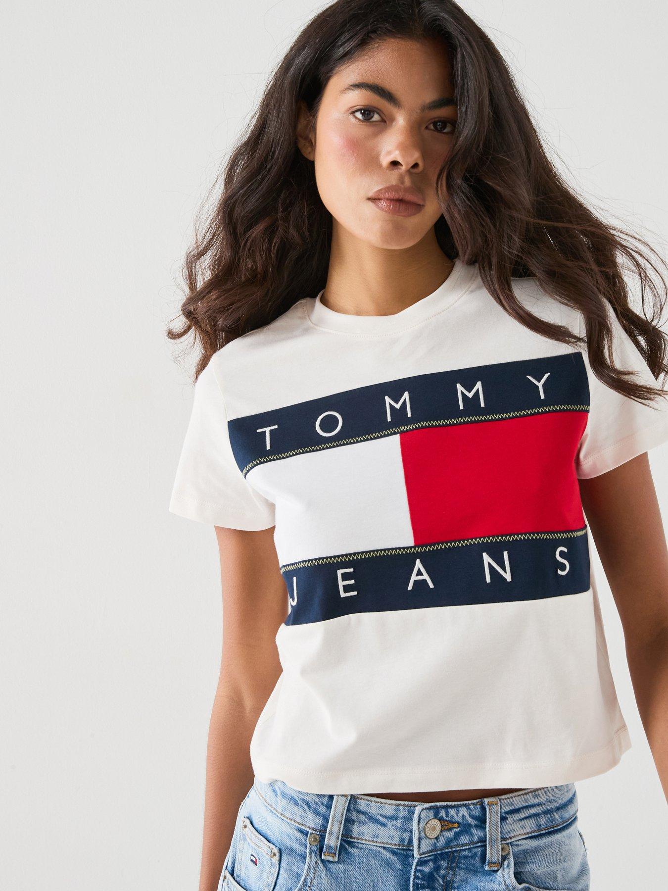 Tommy Jeans Tjw Flag Short Sleeve T-Shirt, White, Size L, Women