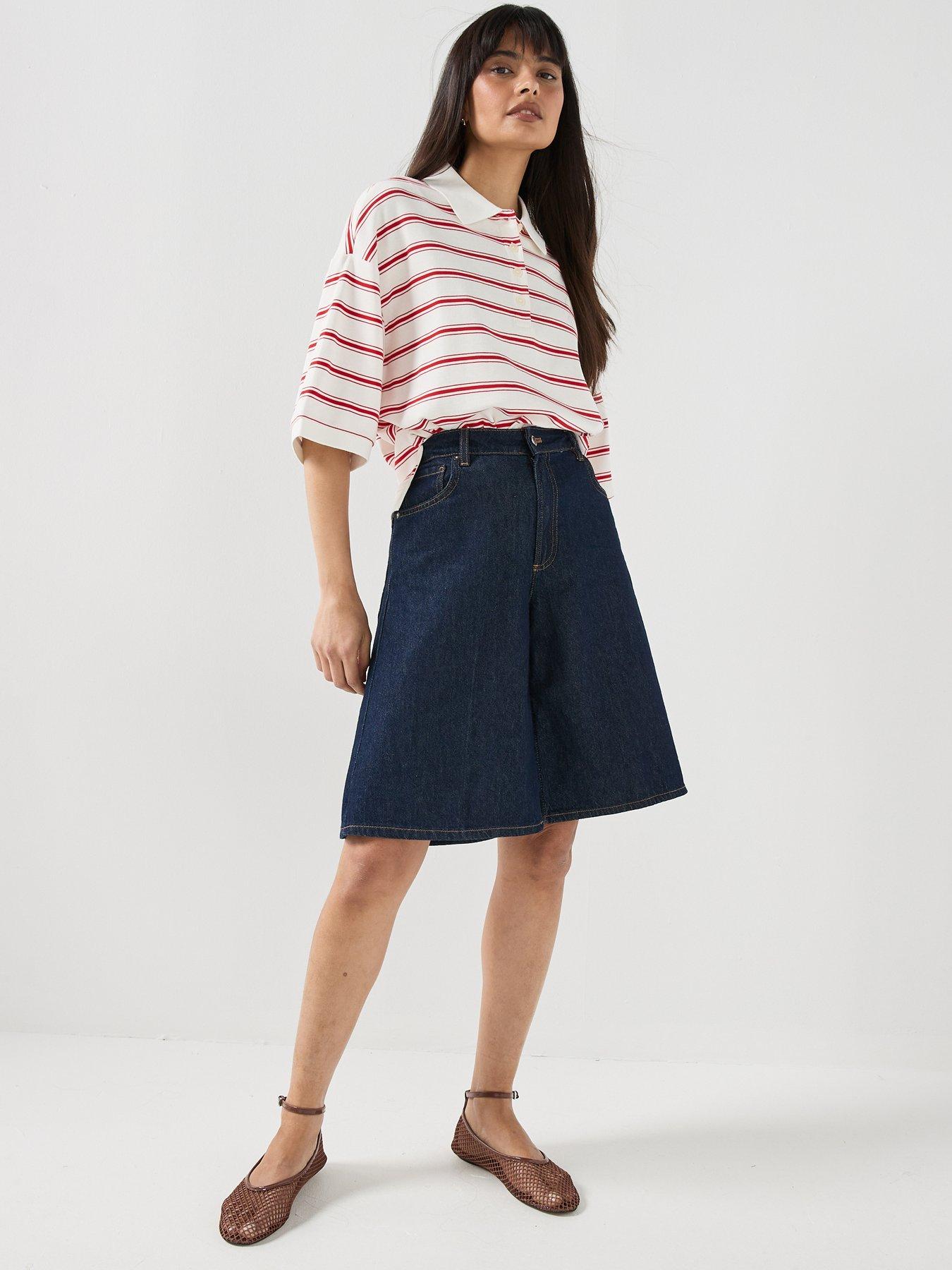 Image 3 of 5 of Tommy Hilfiger Multistripe Oversized Short Sleeve Polo Top - Cream