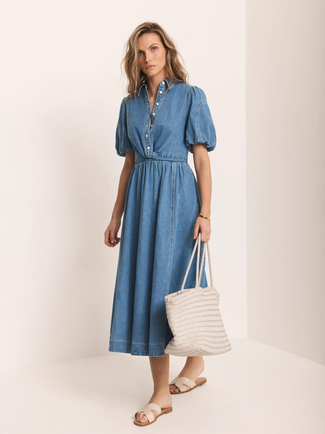 mint velvet denim shirt dress Mint Velvet Mid Blue Denim Mini Shirt Dress | Size 10 | Blue