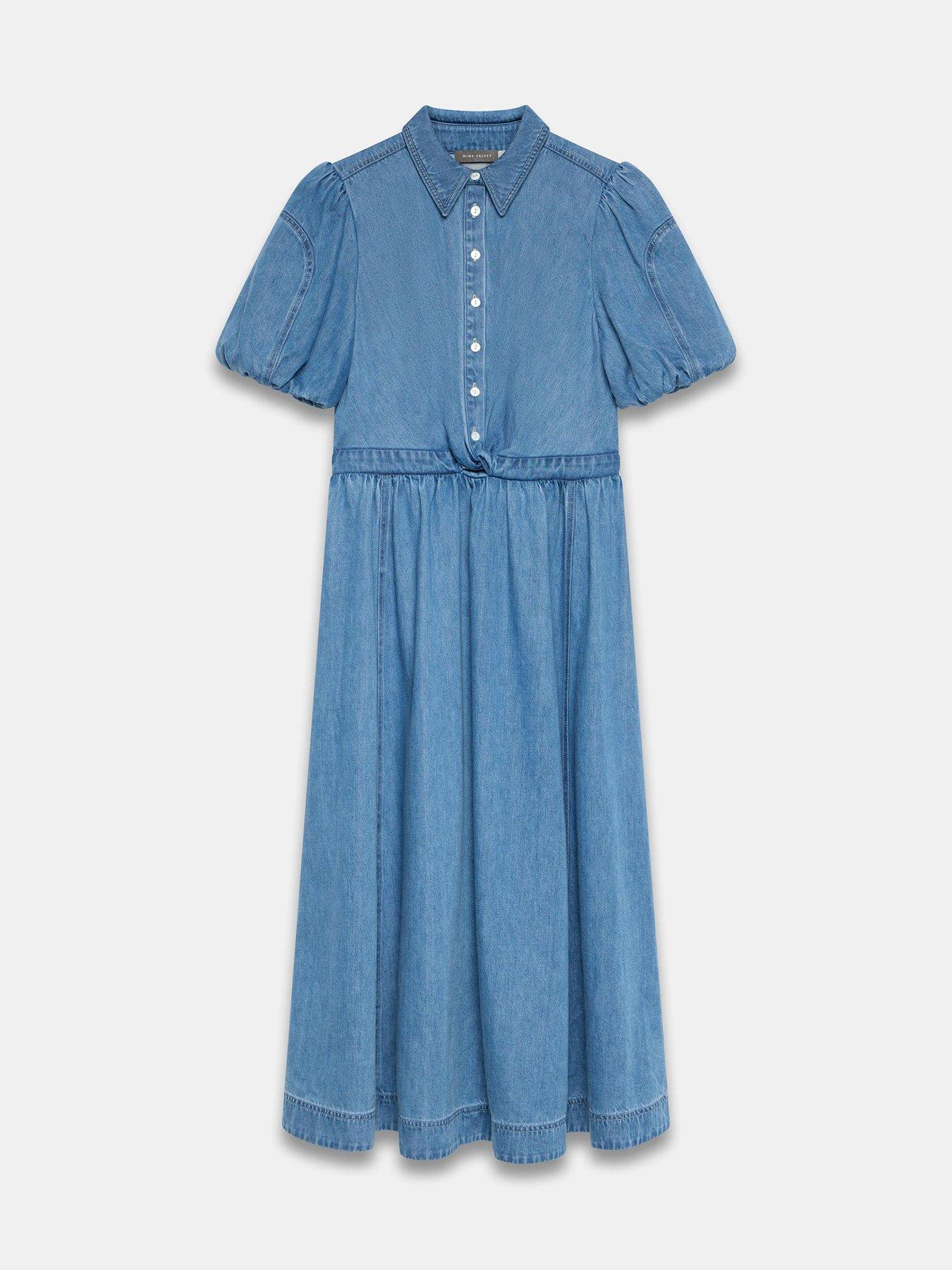 mint velvet denim shirt dress Mint Velvet Mid Blue Denim Long Sleeve Mini Shirt Dress | Size 12 | Blue