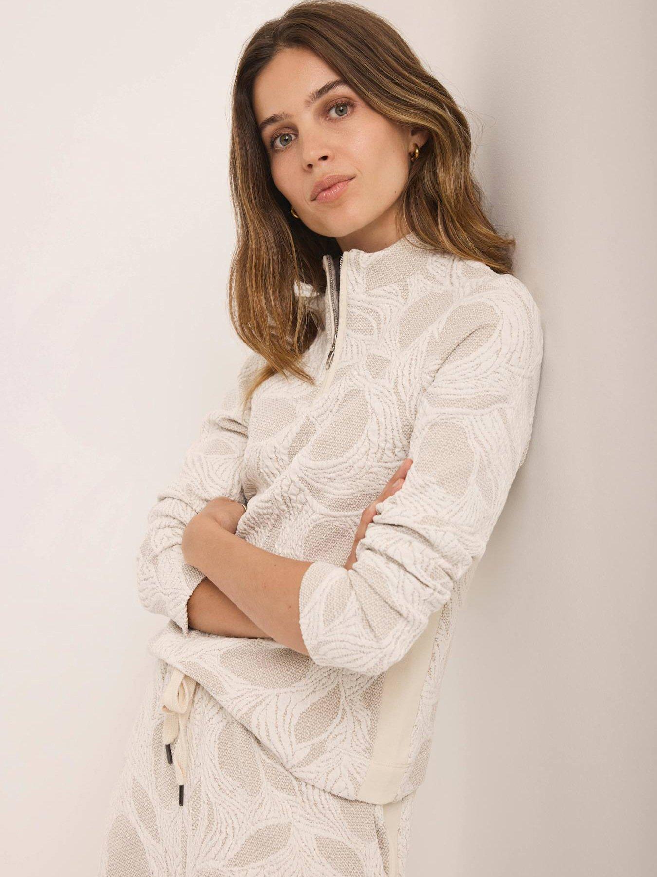 Mint Velvet Neutral Jacquard Zip Top