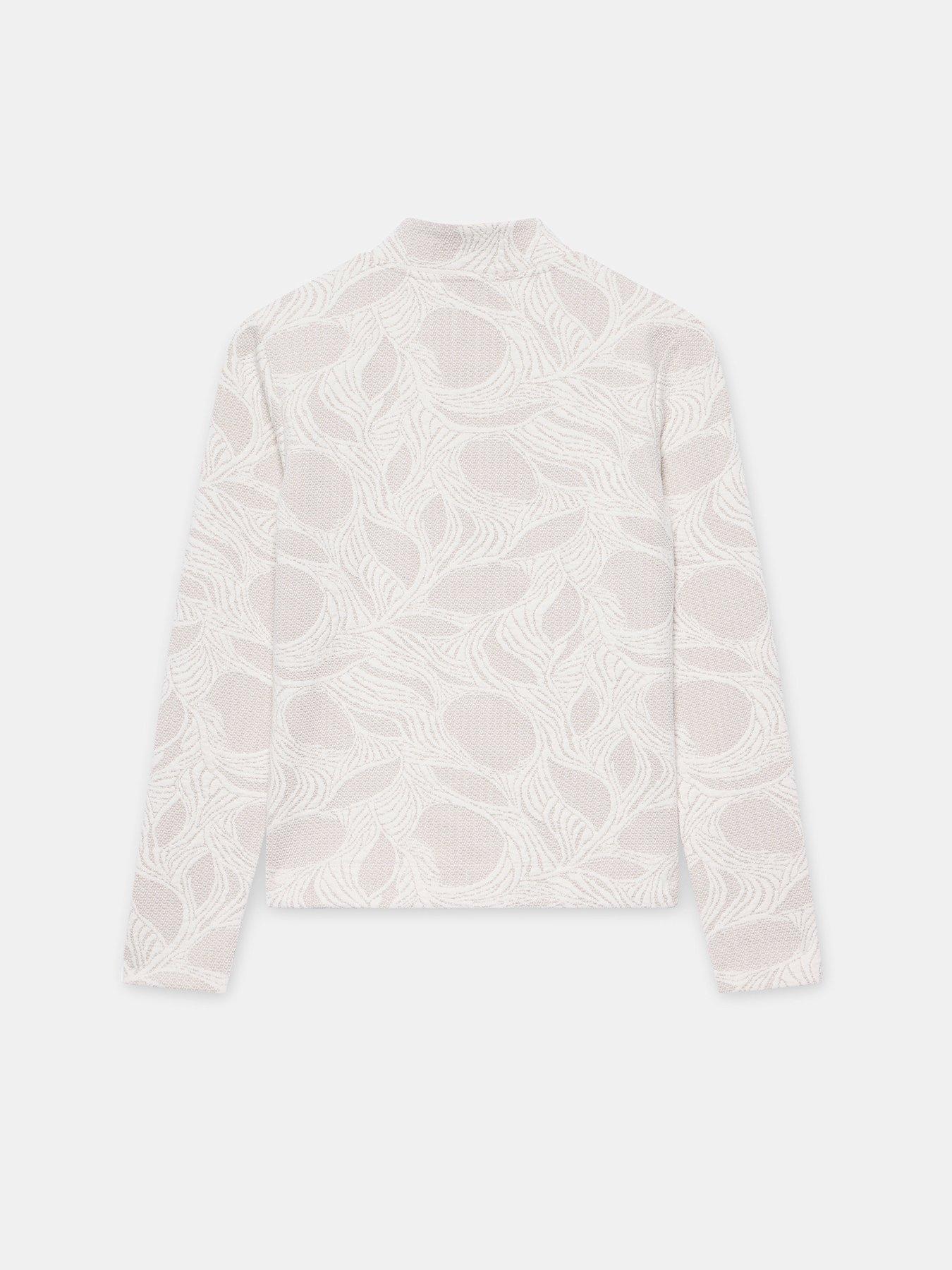 Mint Velvet Neutral Jacquard Long Sleeve Zip Top - Cream | Very