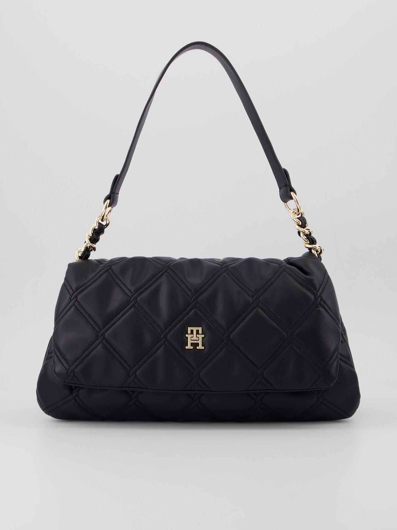 Image 1 of 6 of Tommy Hilfiger Quilted TH Monogram Shoulder Bag - Black