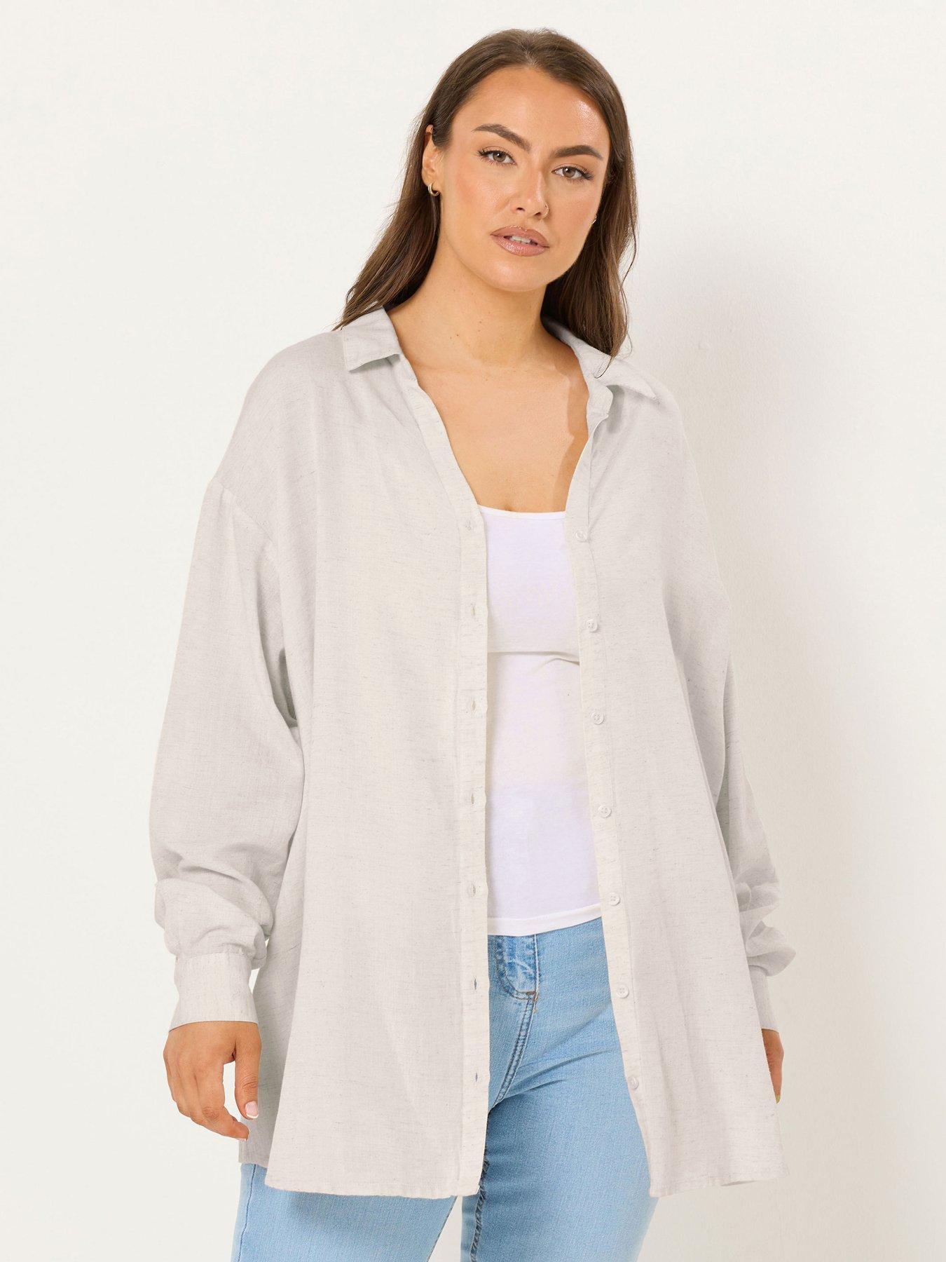 Yours Curve Long Sleeve Linen Shirt - Cream