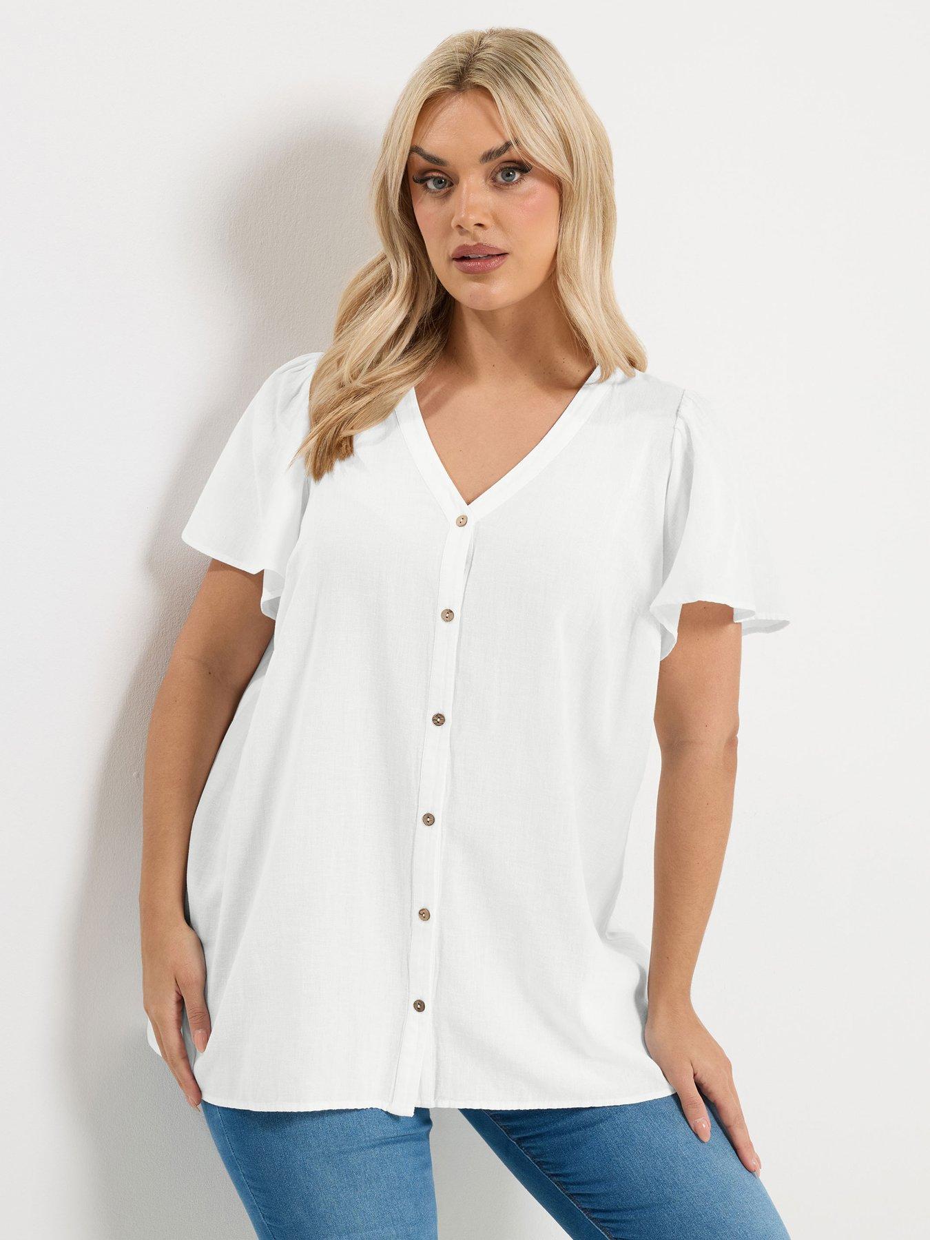 Yours Curve Linen Short Sleeve Blouse - White