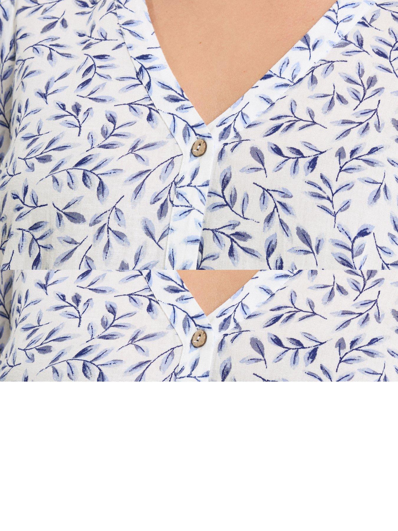 Image 4 of 5 of Yours Curve Linen Short Sleeve Blouse - Blue