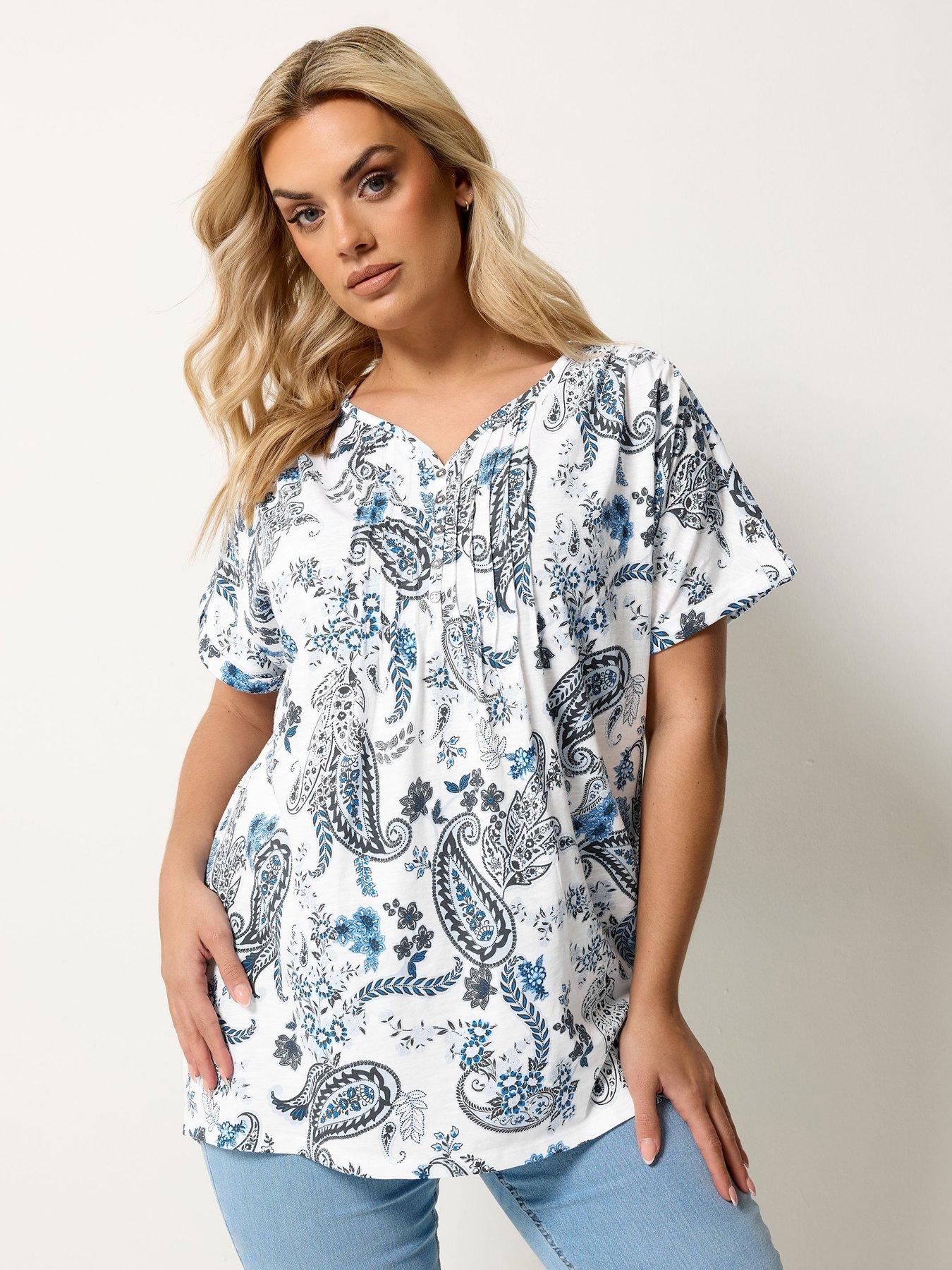 Yours Curve Short Sleeve Pintuck T-Shirt - Blue