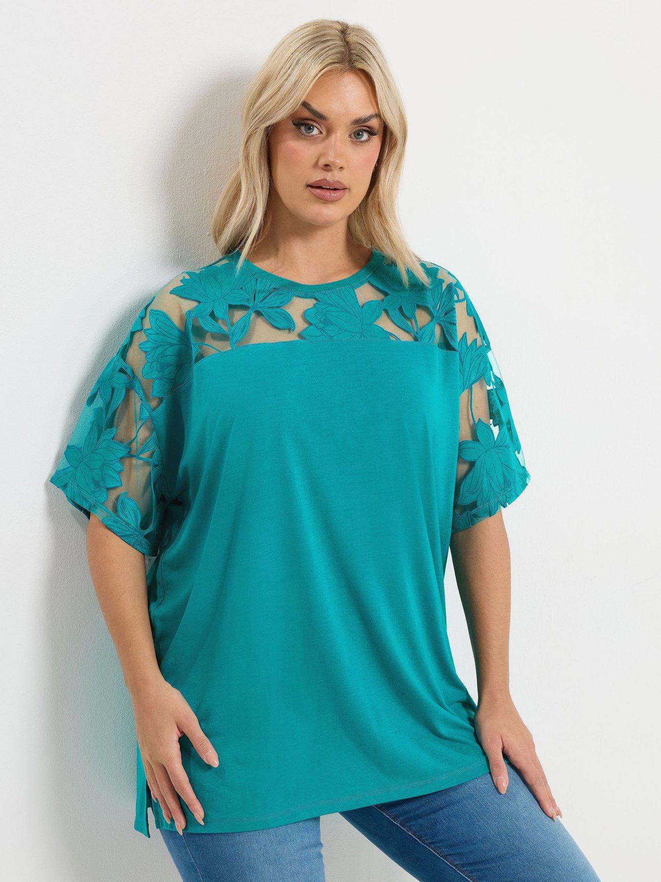 Yours Curve Boxy Burnout T-Shirt - Blue