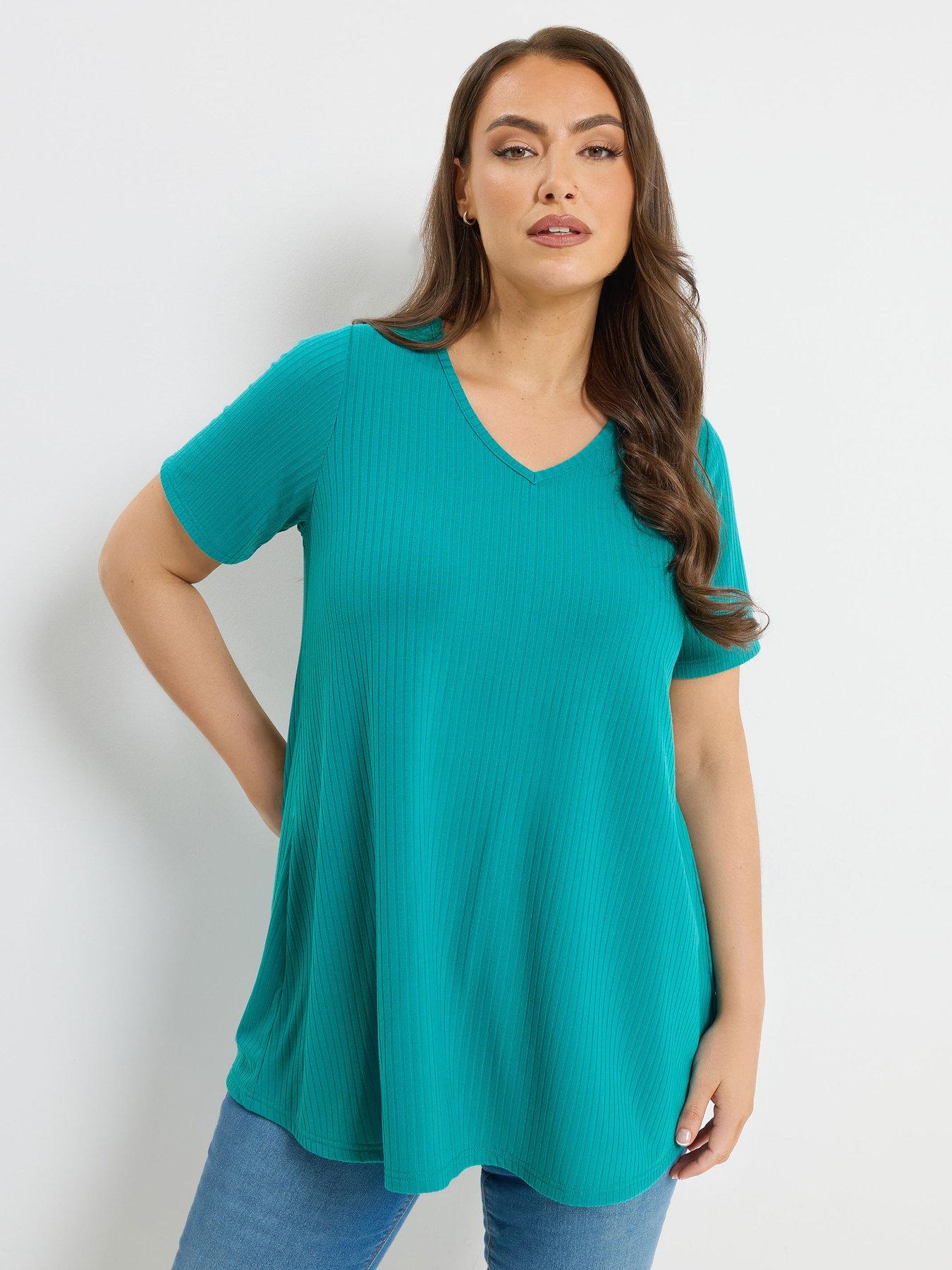 Yours Curve Rib Swing T-Shirt - Blue