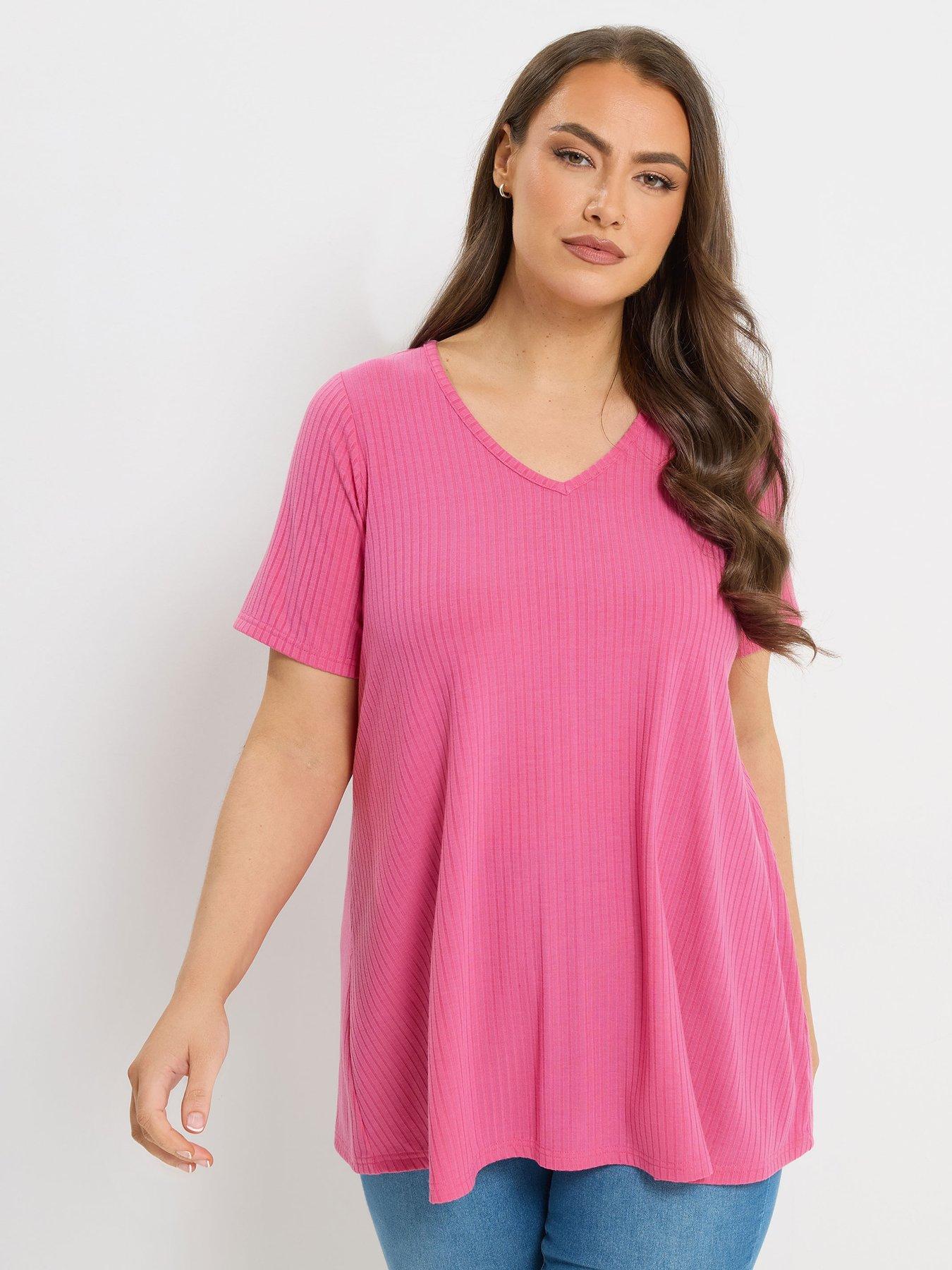 Yours Curve Rib Swing T-Shirt - Pink