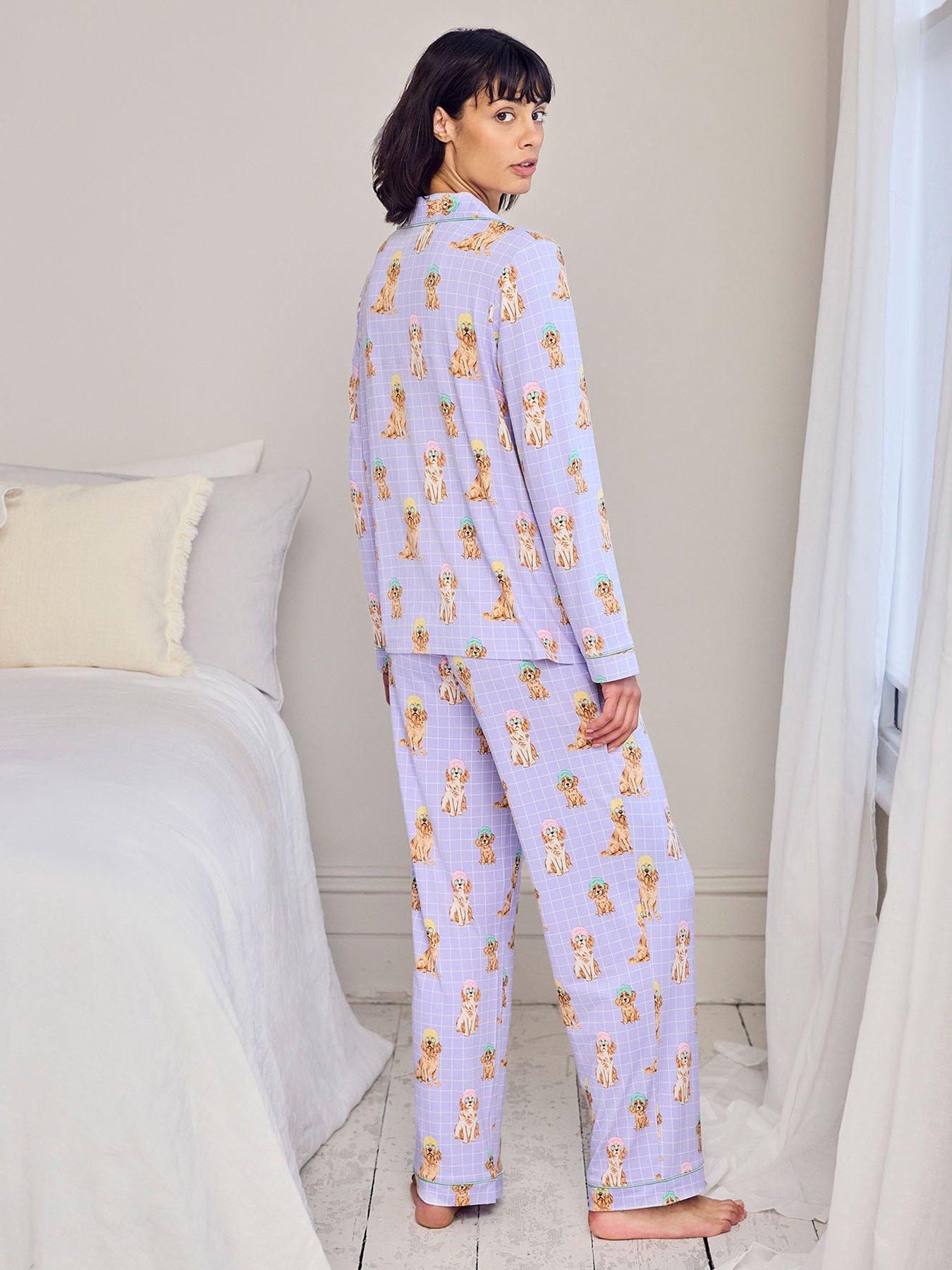 Image 2 of 6 of CHELSEA PEERS Spa Dogs Print Long Pyjama Set - Light Purple