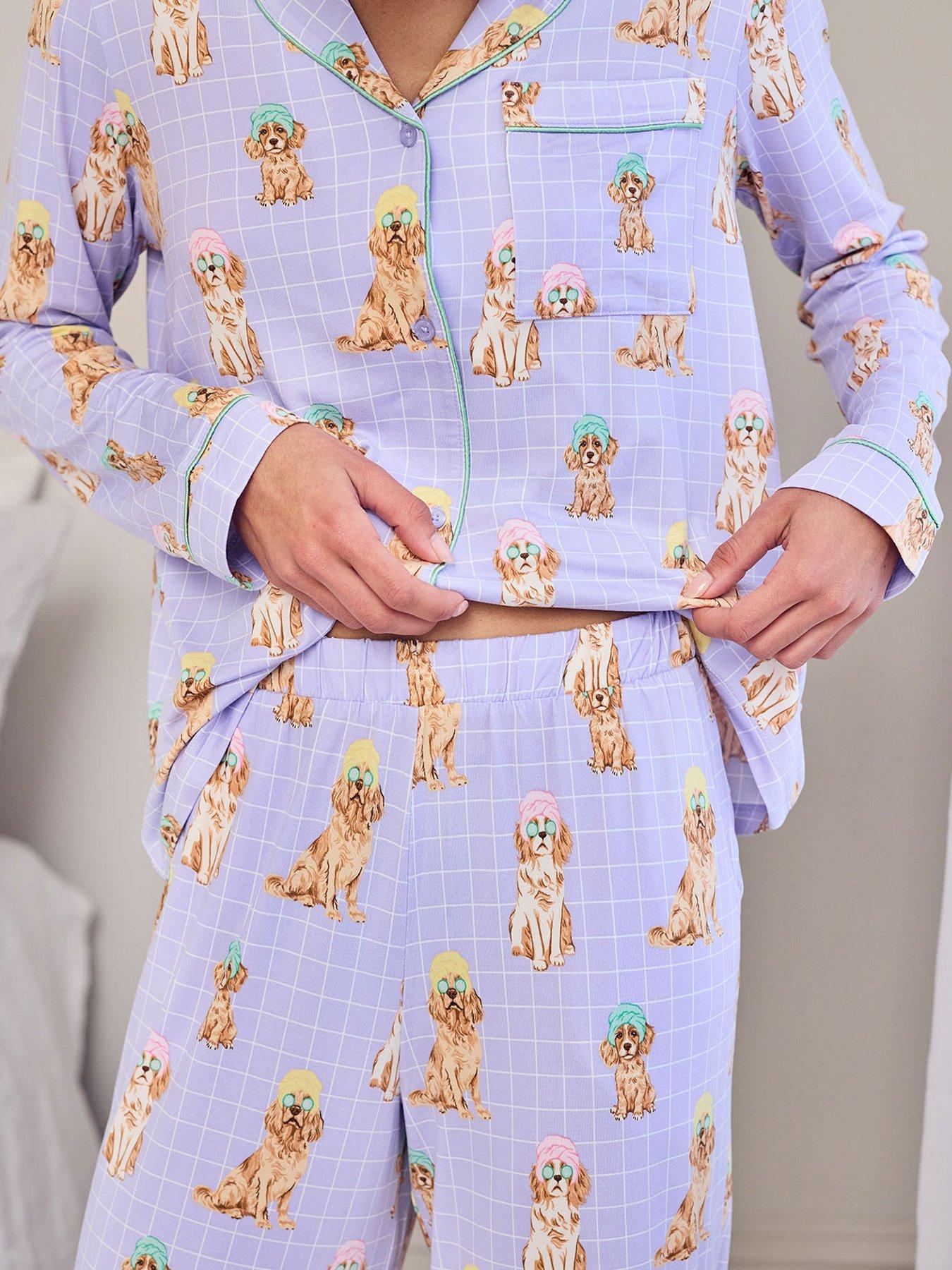 Image 4 of 6 of CHELSEA PEERS Spa Dogs Print Long Pyjama Set - Light Purple