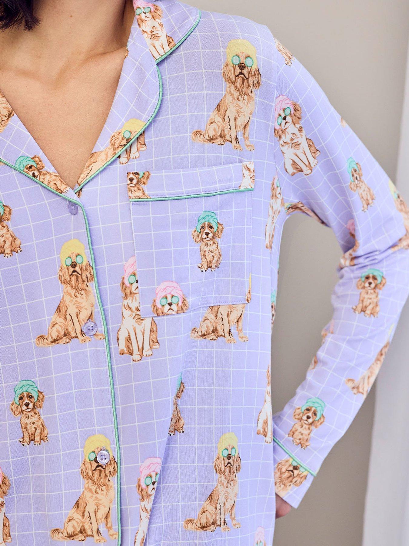 Image 6 of 6 of CHELSEA PEERS Spa Dogs Print Long Pyjama Set - Light Purple