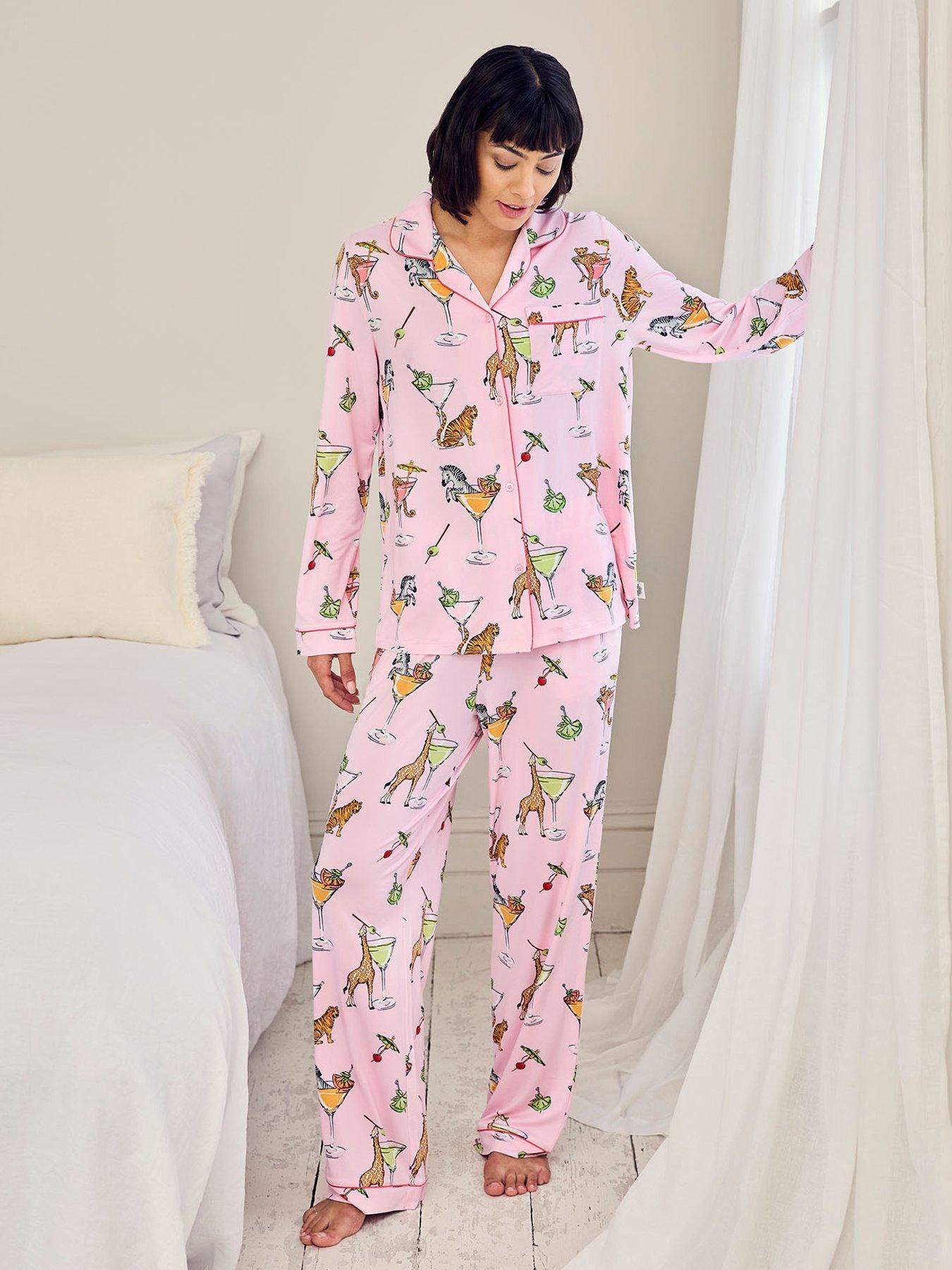 CHELSEA PEERS Martini Animals Print Long Pyjama Set - Pink