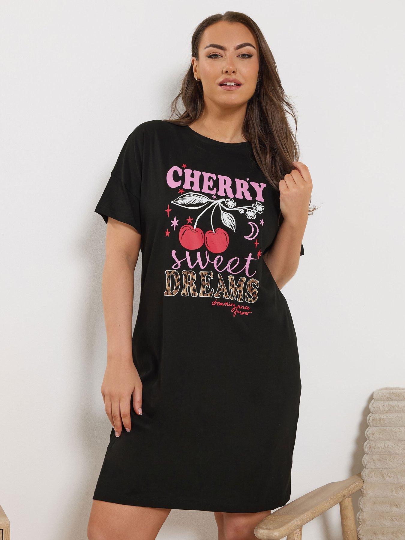 Image 1 of 5 of Yours Curve Cherry Dreams Sleeptee - Black