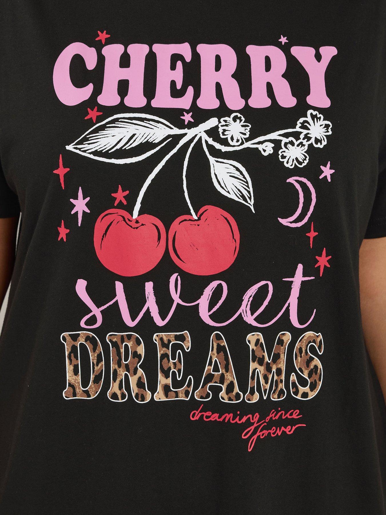 Image 4 of 5 of Yours Curve Cherry Dreams Sleeptee - Black