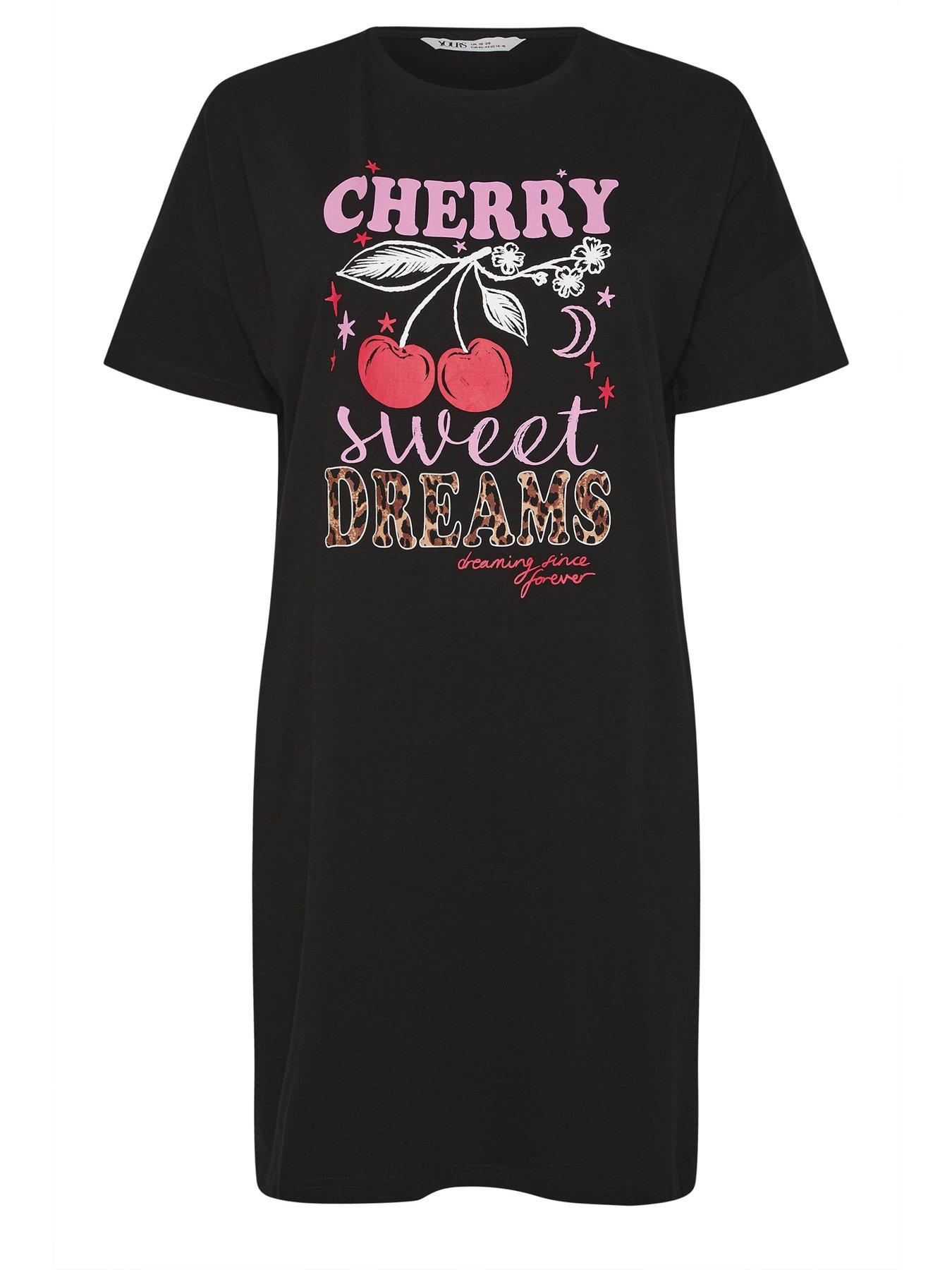 Image 5 of 5 of Yours Curve Cherry Dreams Sleeptee - Black