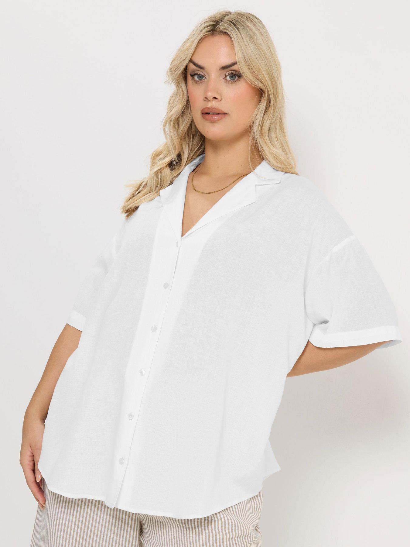 Yours Curve Linen Resort Shirt - White