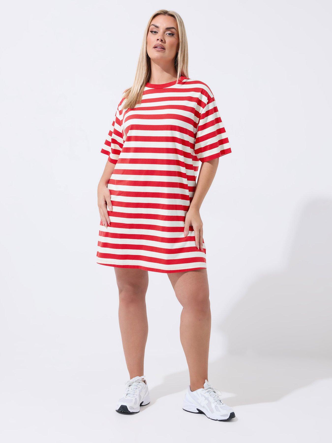 Yours Curve Stripe T-Shirt Dress - Red
