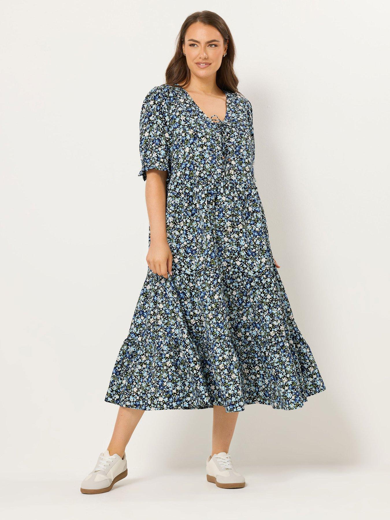 Image 1 of 5 of Yours Curve Tie Front Texture Dress - Blue