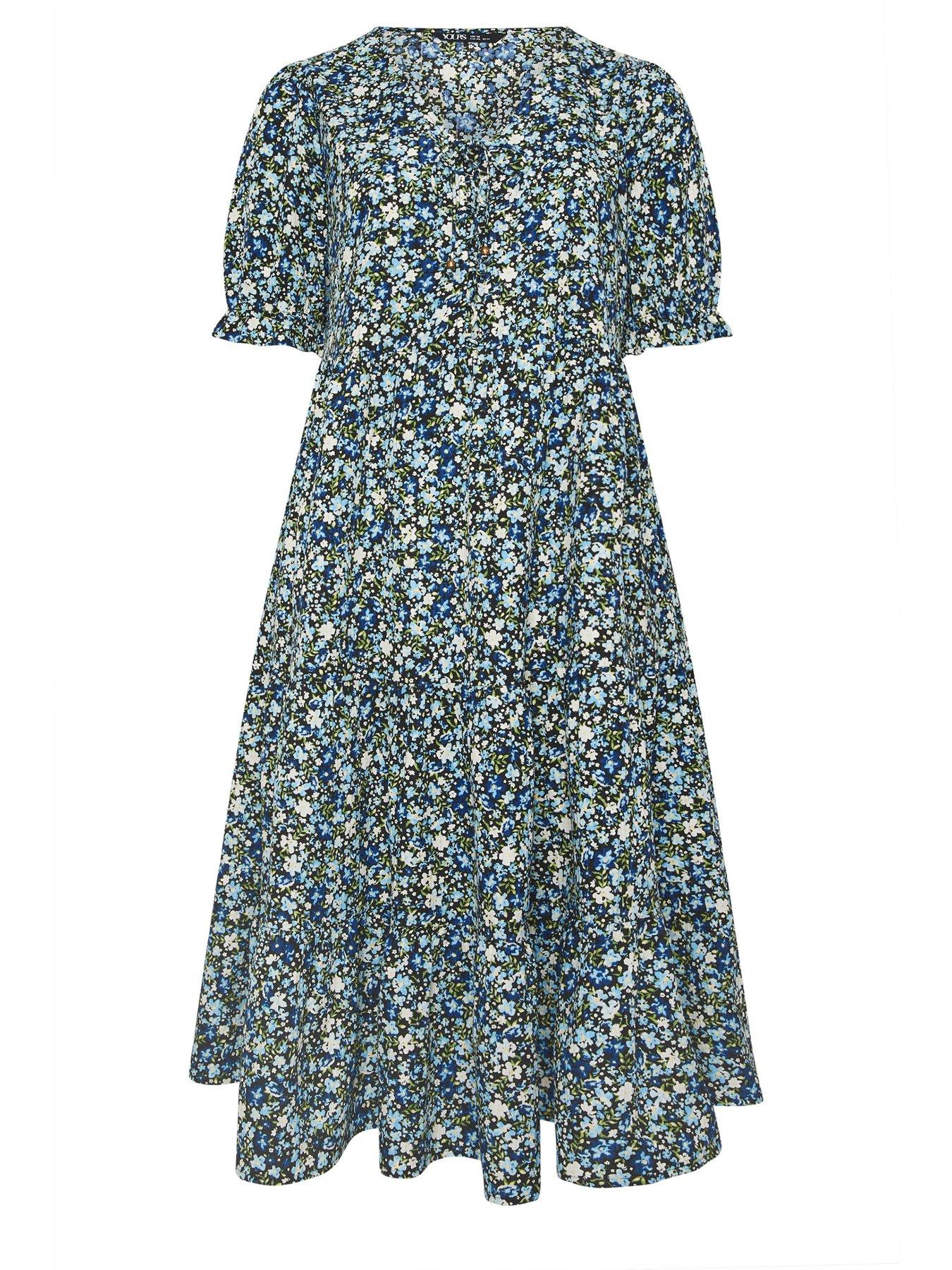 Image 5 of 5 of Yours Curve Tie Front Texture Dress - Blue