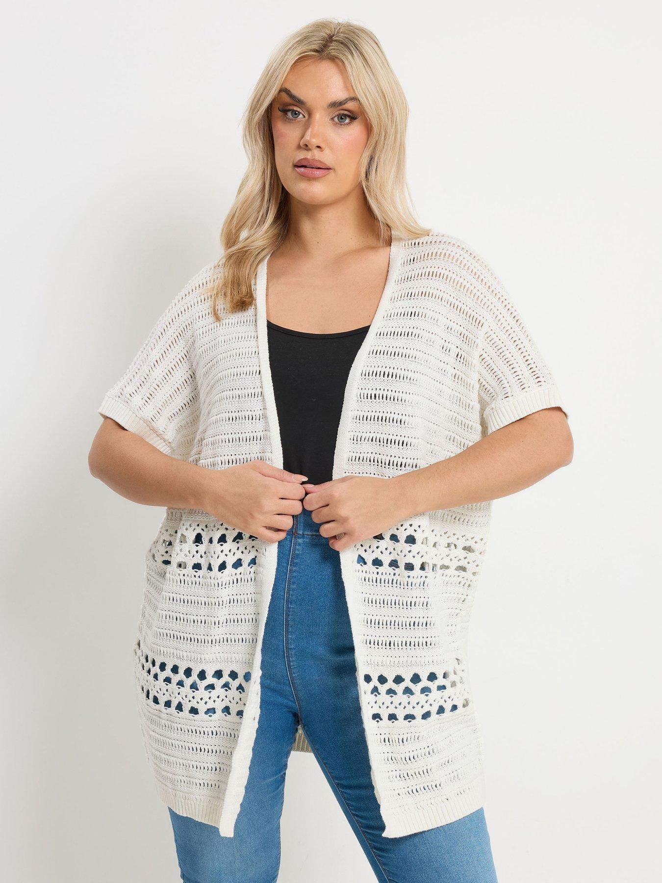 Yours Curve Kimono Crochet Cardigan - Cream