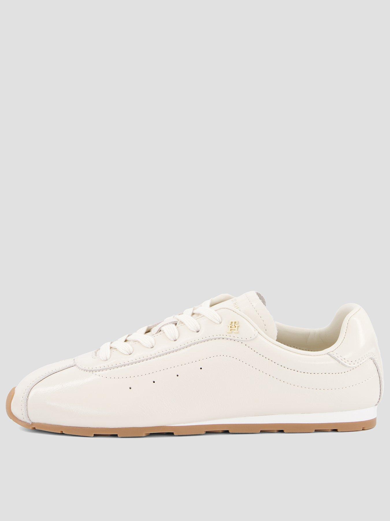 Tommy Hilfiger Monogram Plaque Leather Trainers, Cream, Size 38, Women