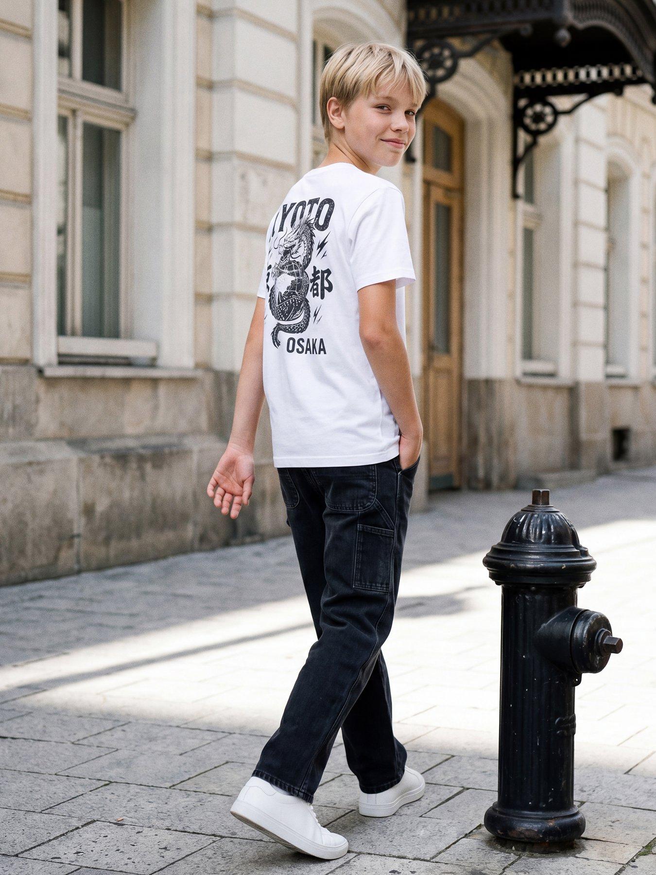 Jack & Jones Junior Boys Kyoto Back Print Short Sleeve Tshirt - White