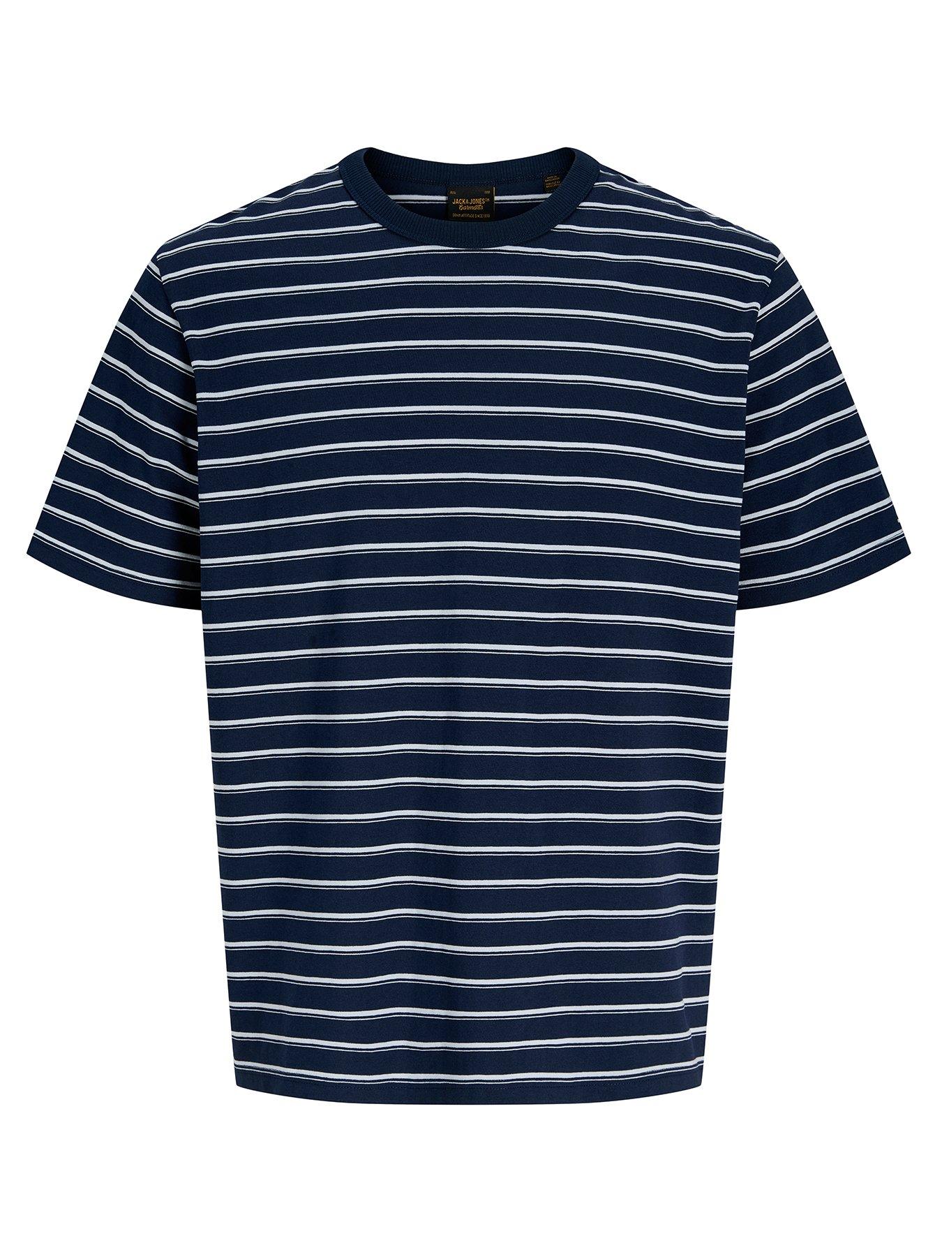 Jack & Jones Junior Boys' Axel Stripe Short Sleeve T-Shirt - Blue/Navy Blazer
