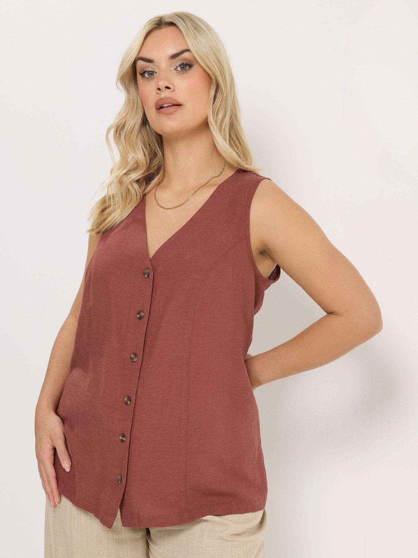 Yours Curve Linen Waistcoat Vest - Rust