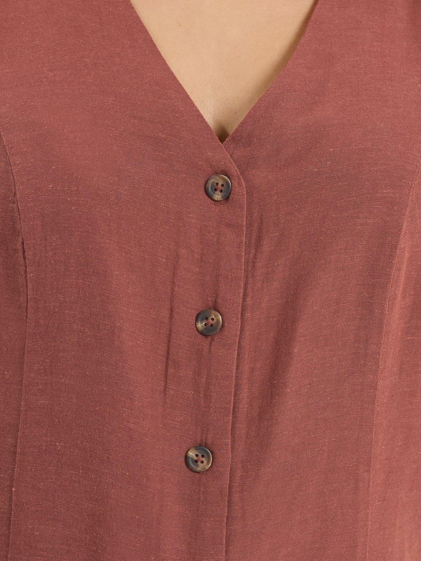 Image 4 of 5 of Yours Curve Linen Waistcoat Vest - Rust