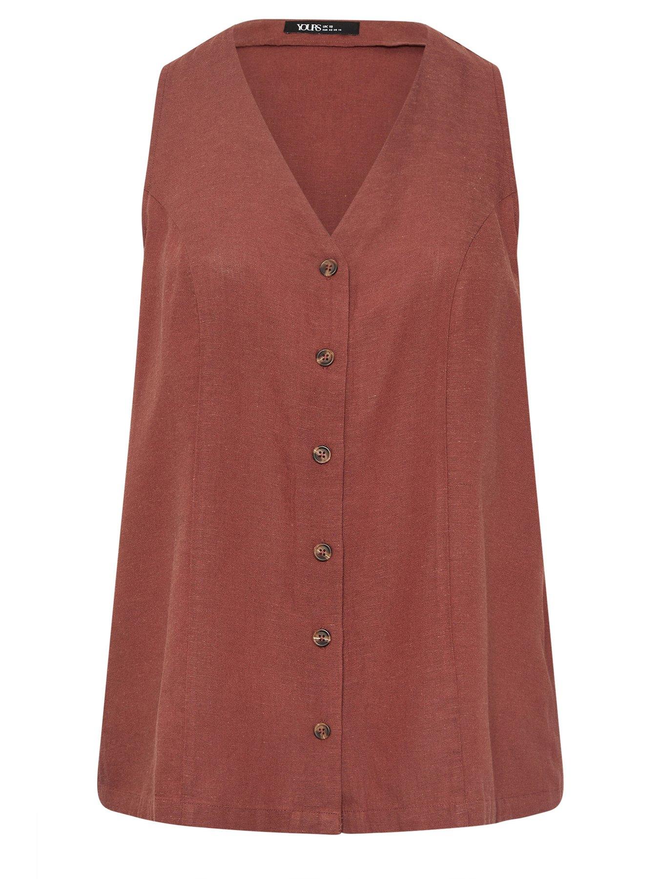 Image 5 of 5 of Yours Curve Linen Waistcoat Vest - Rust