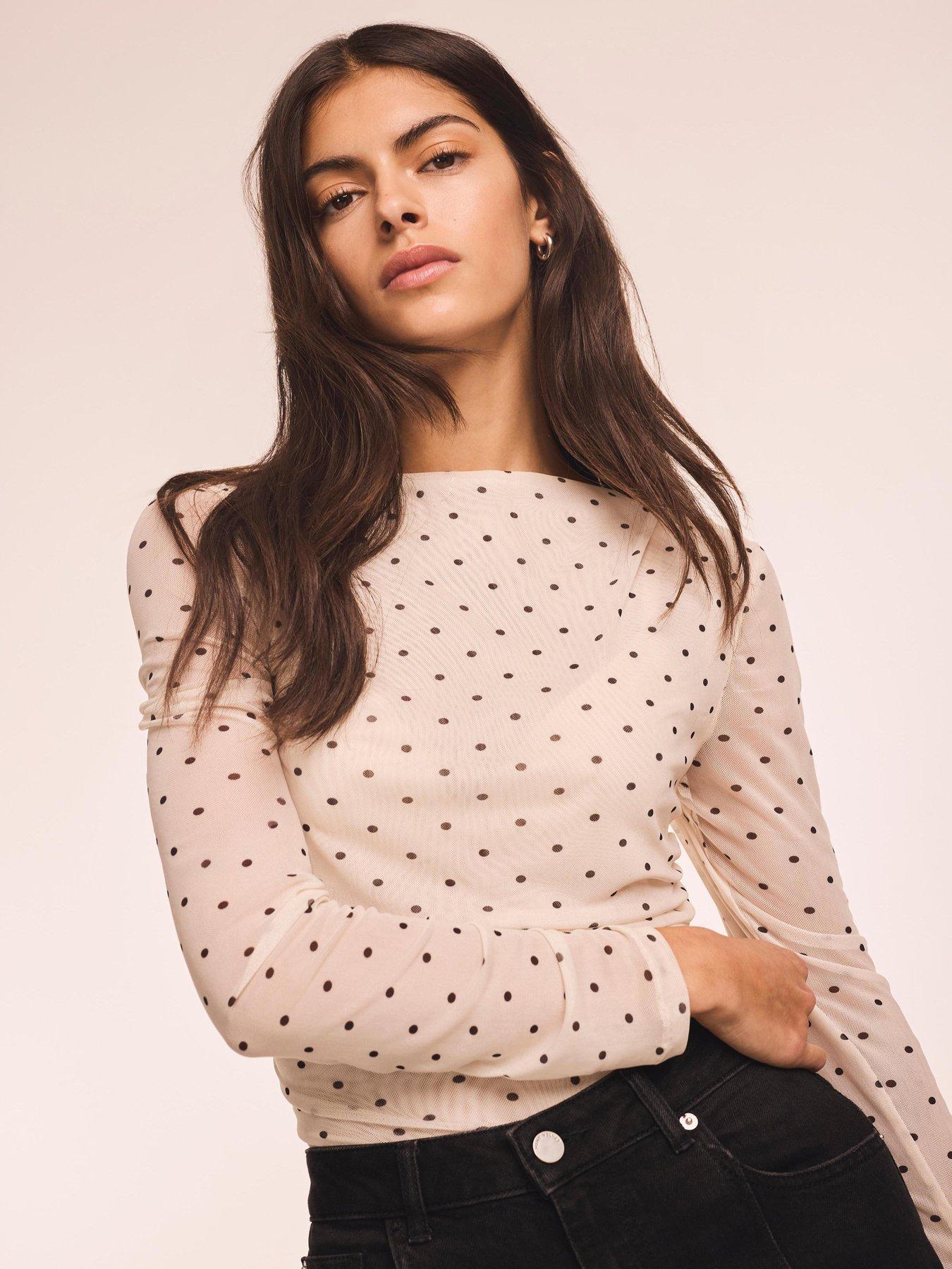 Image 1 of 6 of Mint Velvet Spot Print Mesh Top - Cream