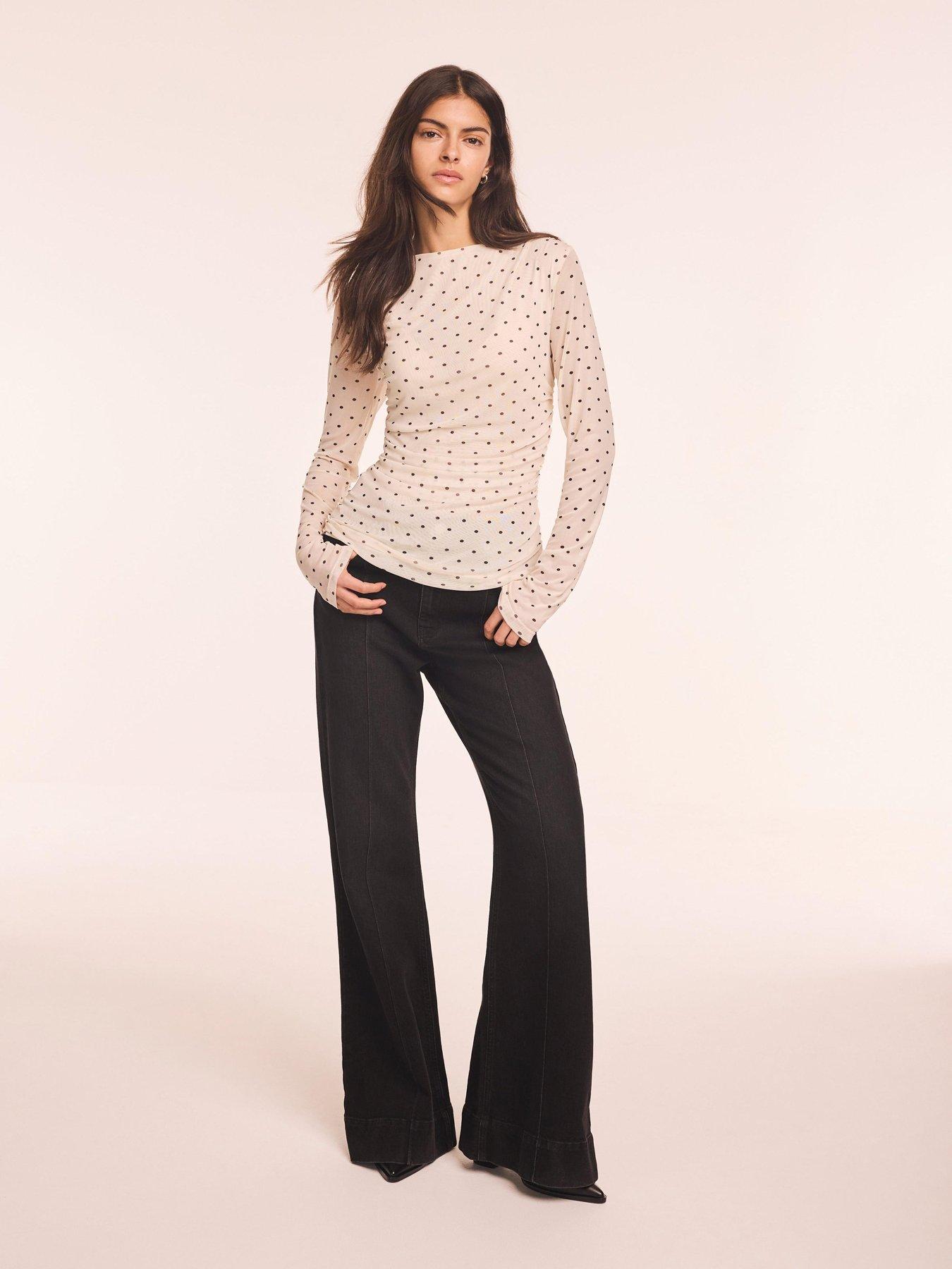 Image 3 of 6 of Mint Velvet Spot Print Mesh Top - Cream